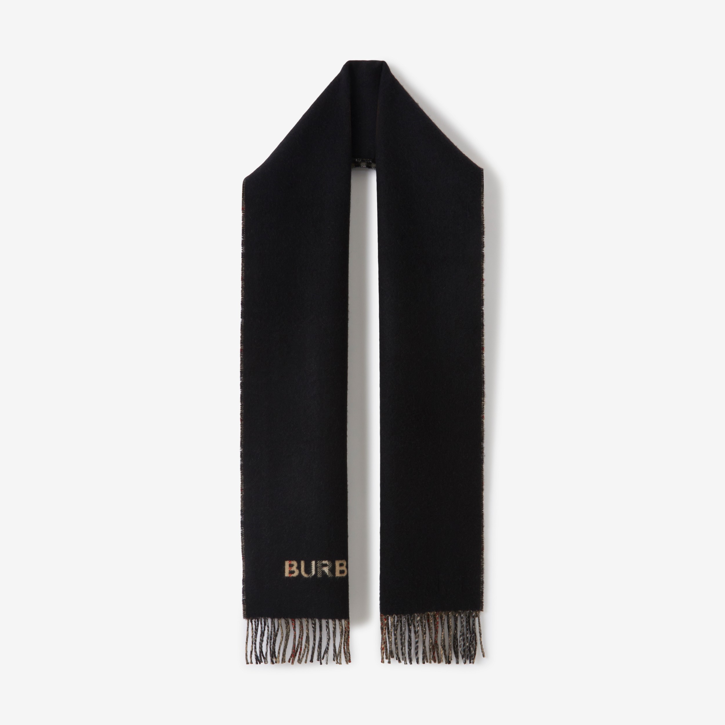 双面两用格纹羊绒围巾 (典藏米色 / 黑色) | Burberry® 博柏利官网 - 1