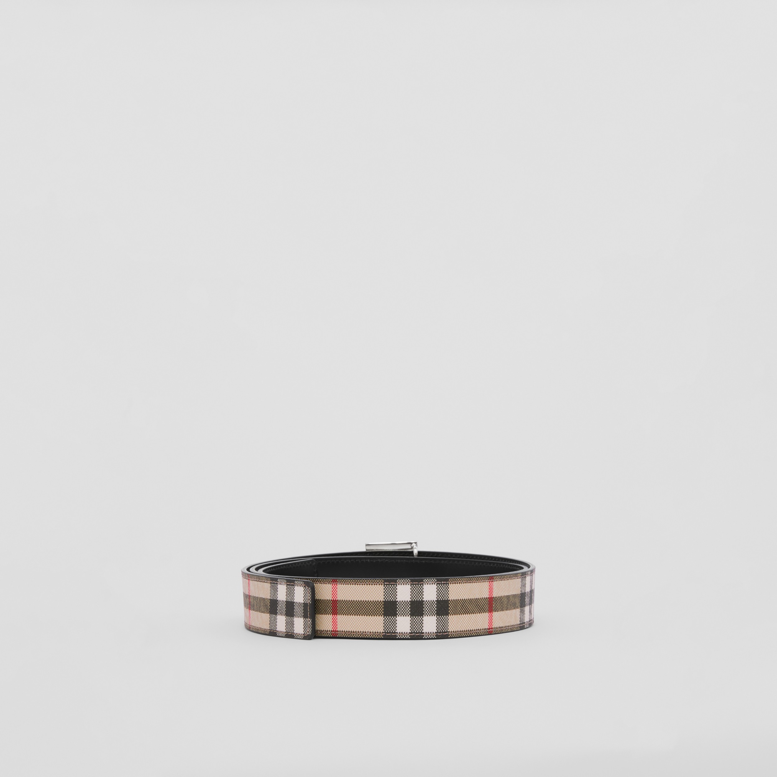 Check and Leather Reversible TB Belt in Archive Beige/black/silver - Women | Burberry® Official - 3