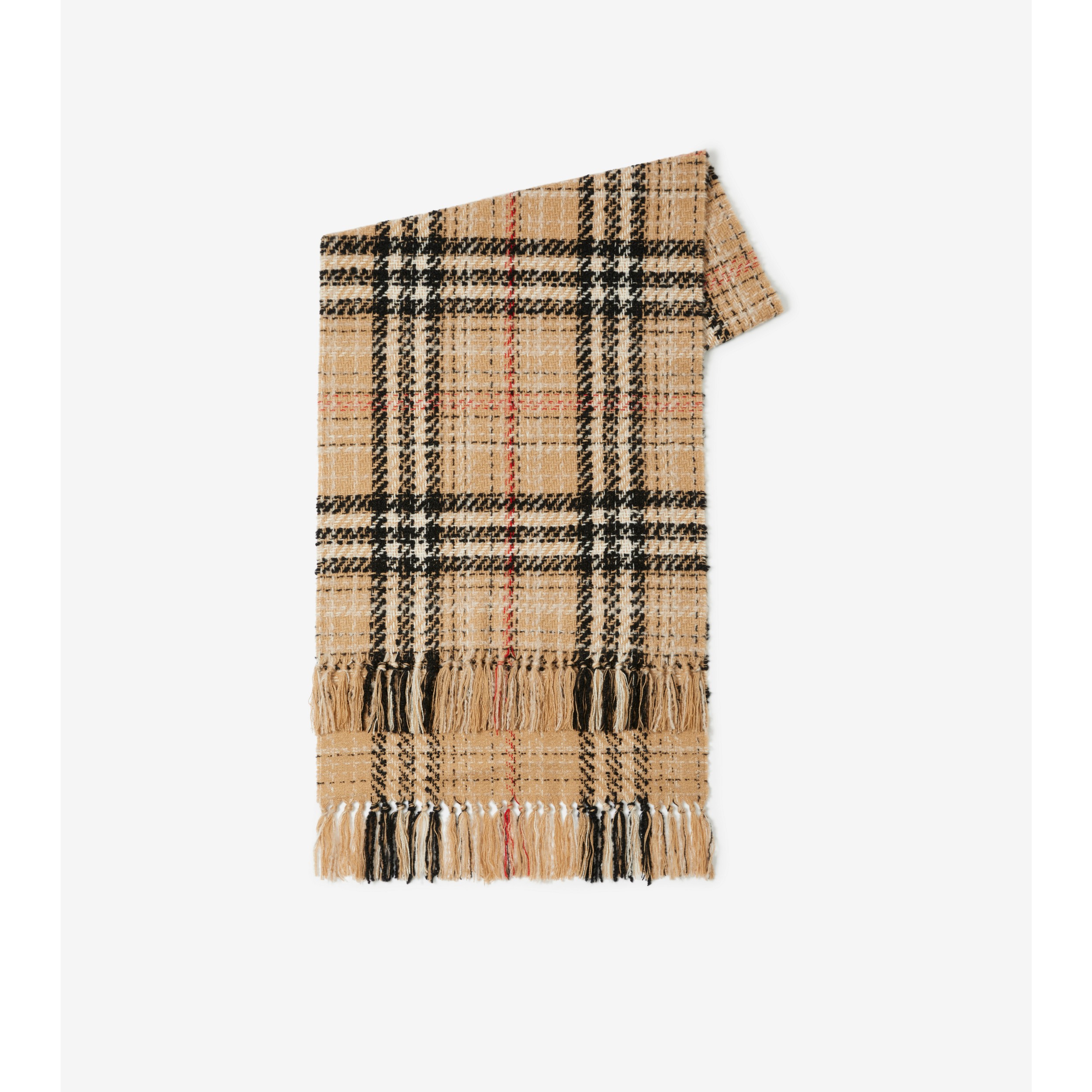 BURBERRY Giant Check Cashmere-Blend Tweed Scarf Archive Beige