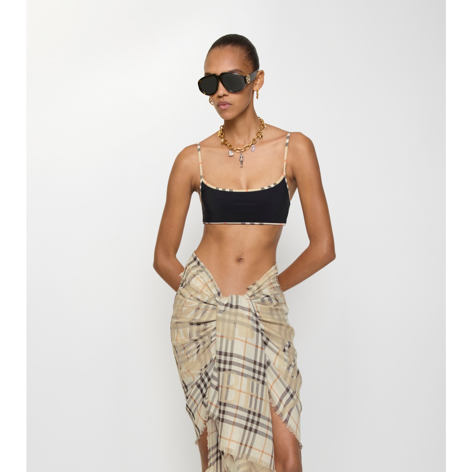 Bikinioberteil mit Check-Besatz