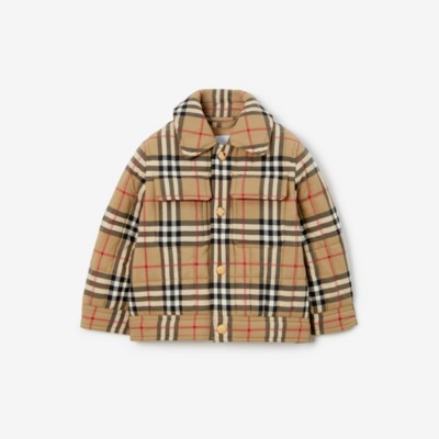 Shop Burberry Childrens Check Nylon Quilted Jacket In Archive Beige
