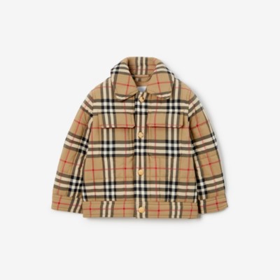 Burberry Childrens Check Nylon Quilted Jacket In Archive Beige