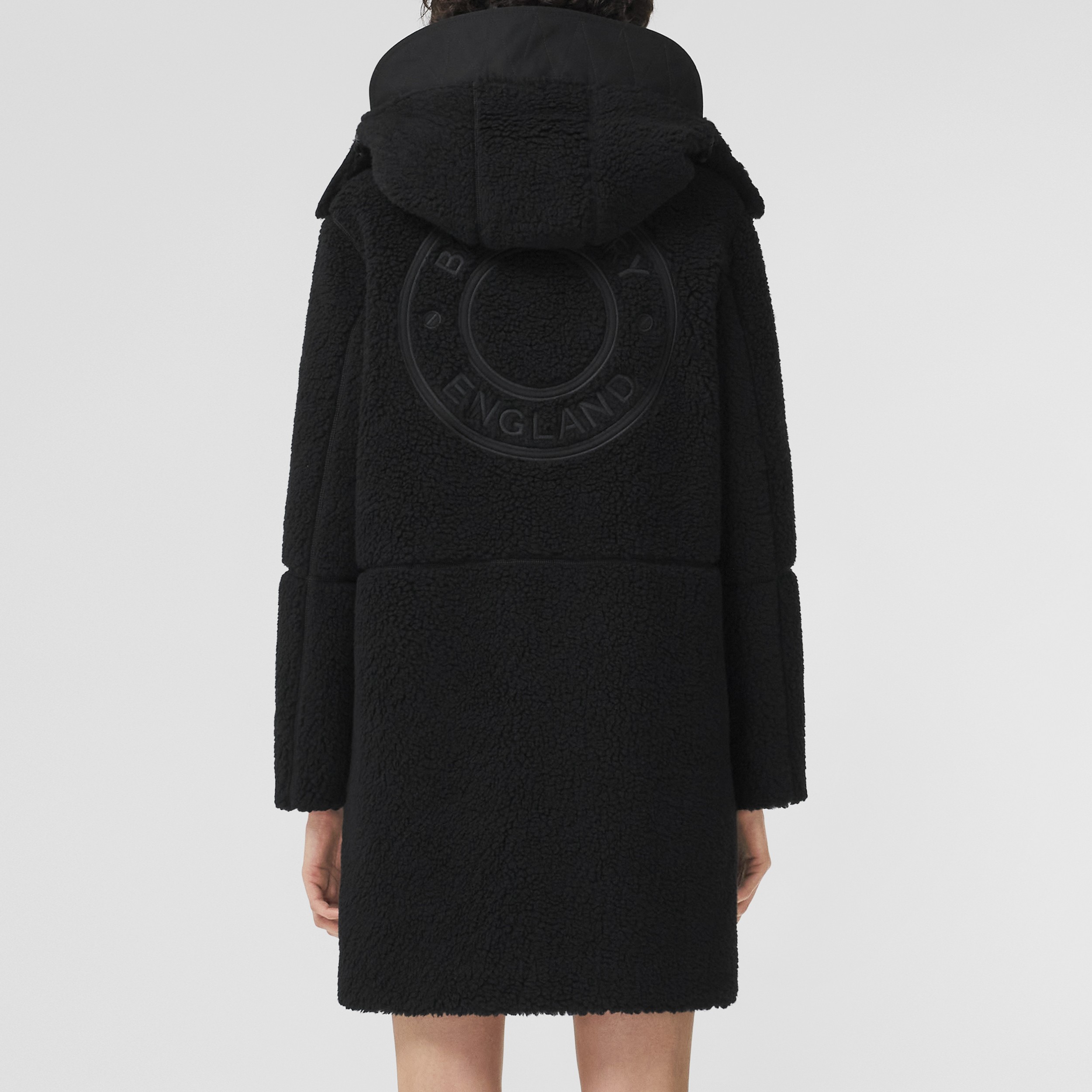 Logo Graphic Wool Cashmere Blend Fleece Coat in Black - Women | Burberry® Official - 3