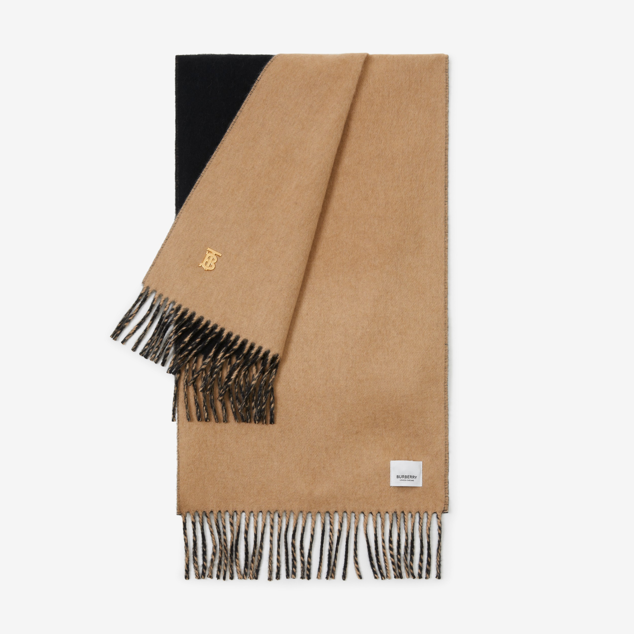 双面两用专属标识羊绒围巾 (驼色 / 黑色) | Burberry® 博柏利官网 - 3