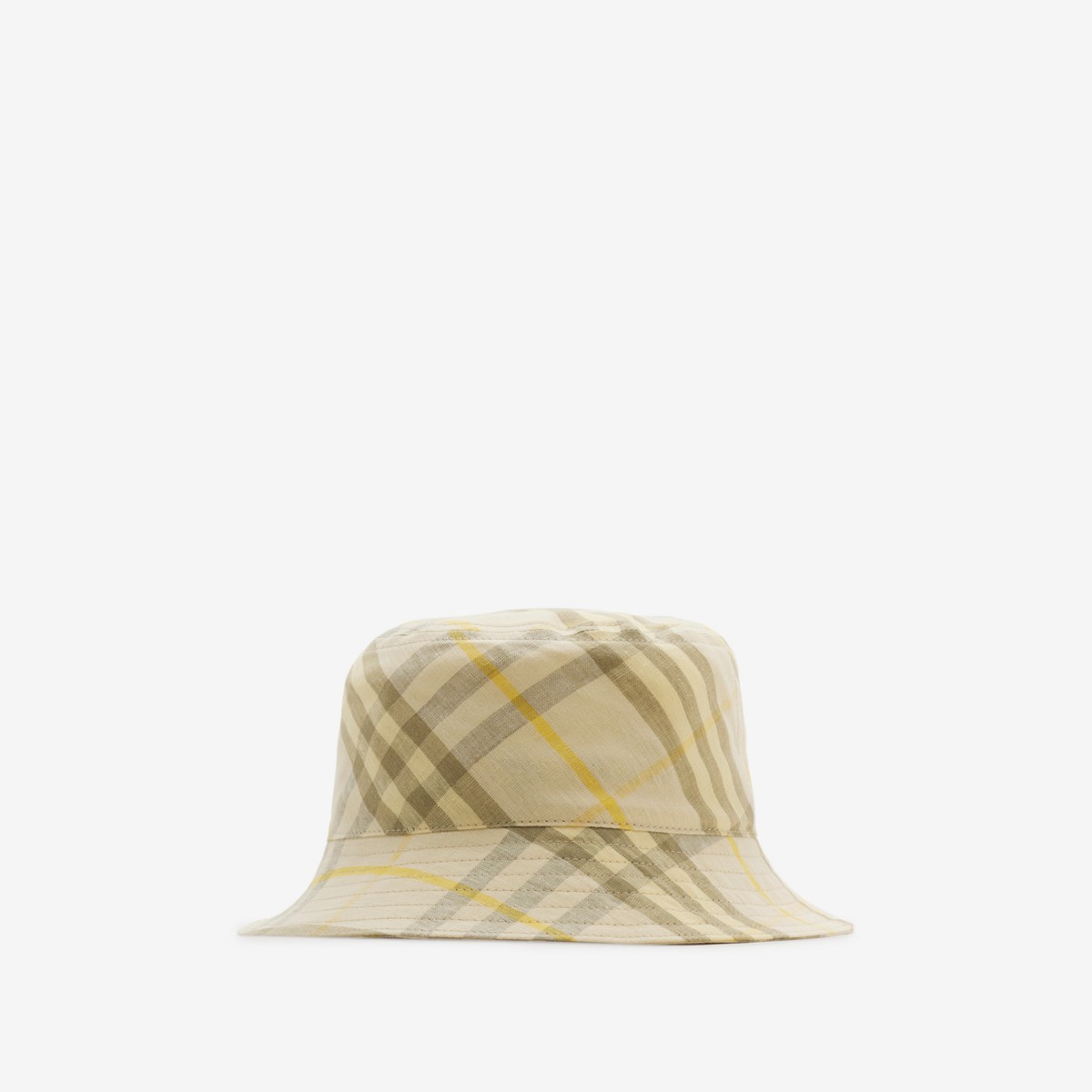 Shop Burberry Check Linen Bucket Hat In Wheat