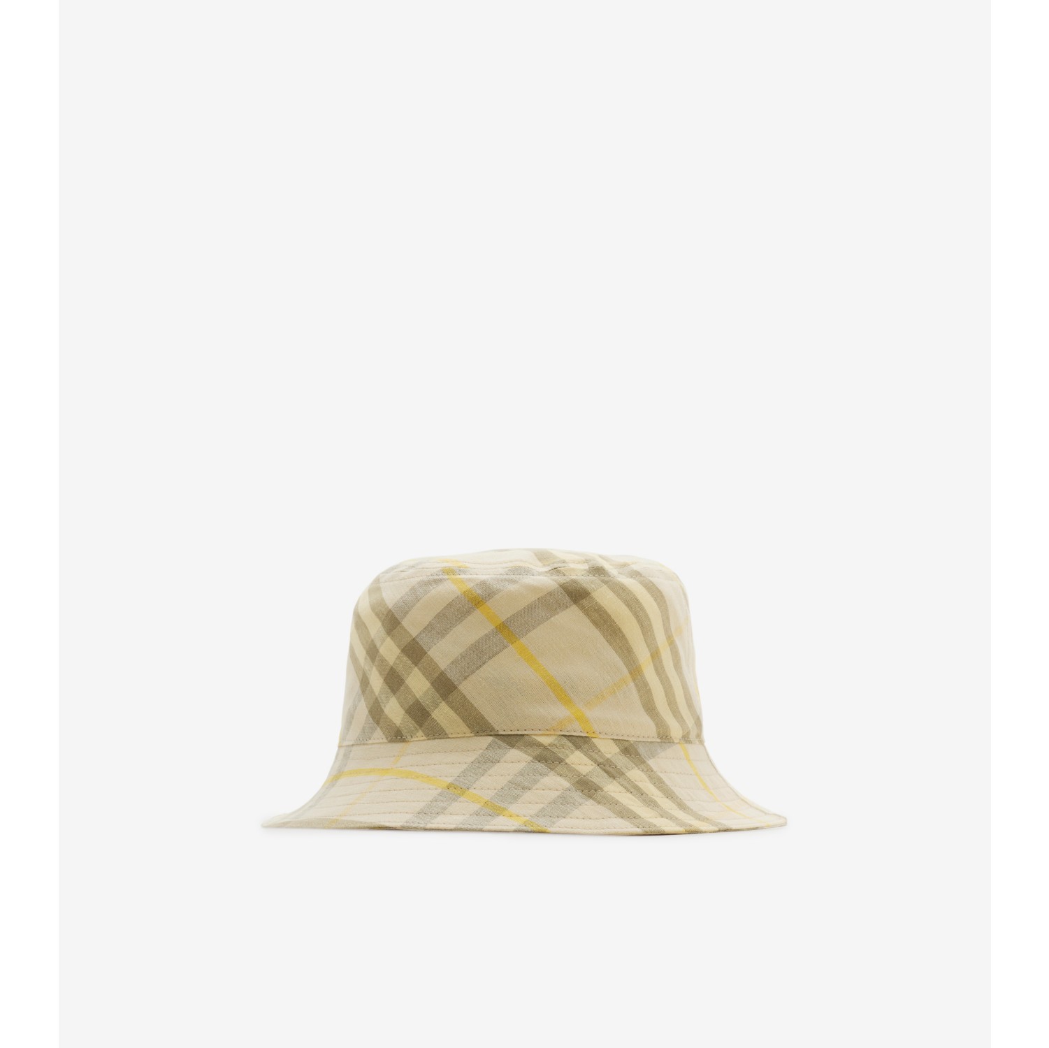 Check Linen Bucket Hat in Wheat Men Burberry Official