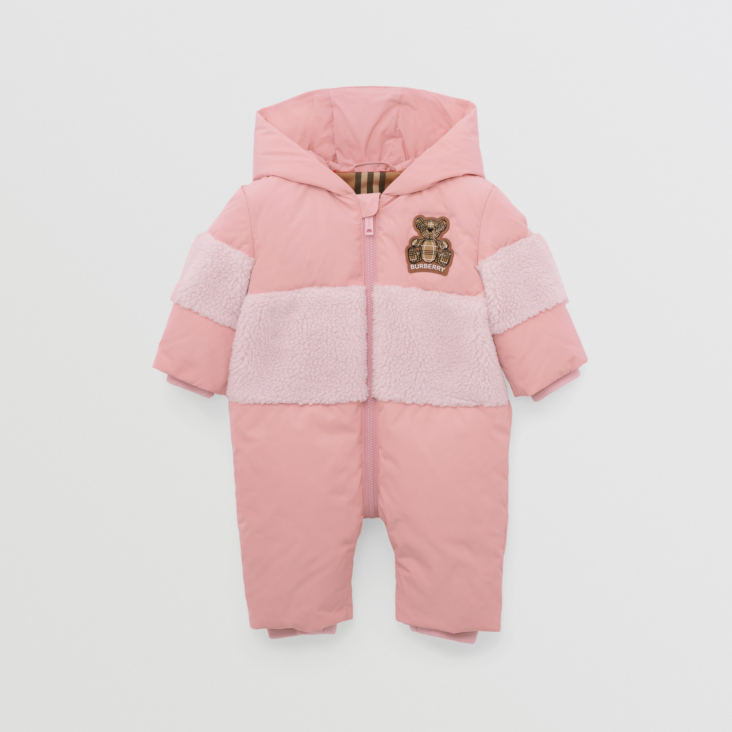 Thomas Bear Appliqué Hooded Puffer Suit in Light Blossom Pink - Children | Burberry® Official - 1