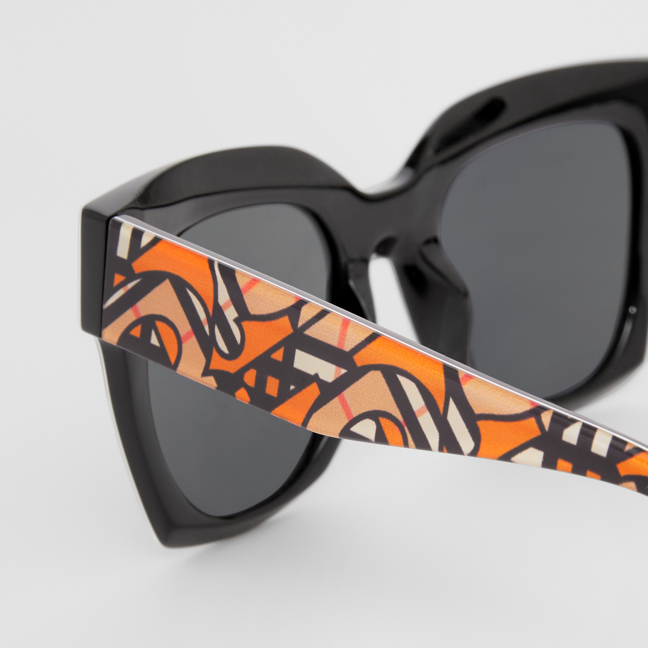 Monogram Print Square Frame Sunglasses in Orange/black - Women | Burberry® Official - 4