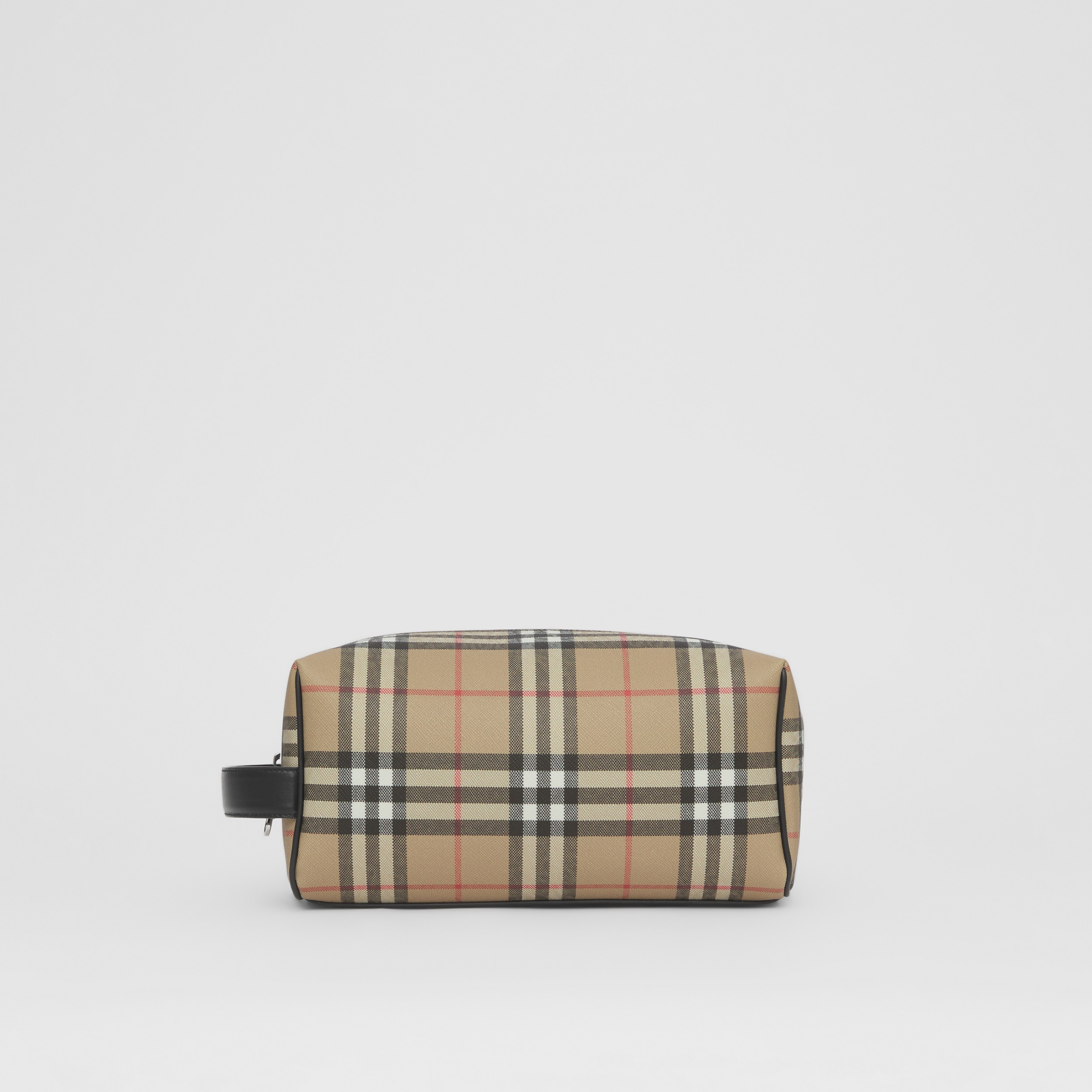 Bolsa pouch de viagem em couro com estampa xadrez (Bege Clássico) - Homens | Burberry® oficial - 1