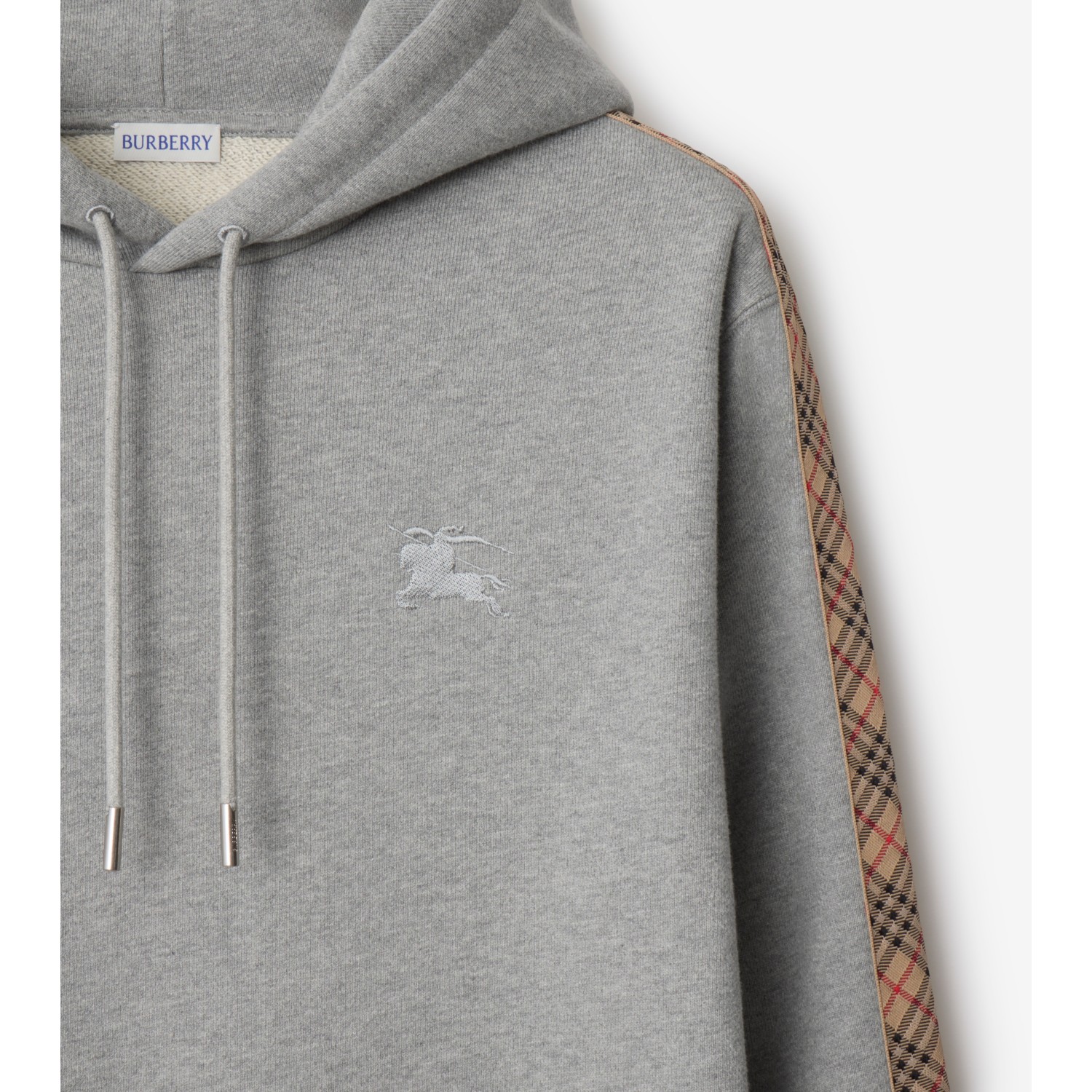 Check Trim Cotton Hoodie - thumbnail 4