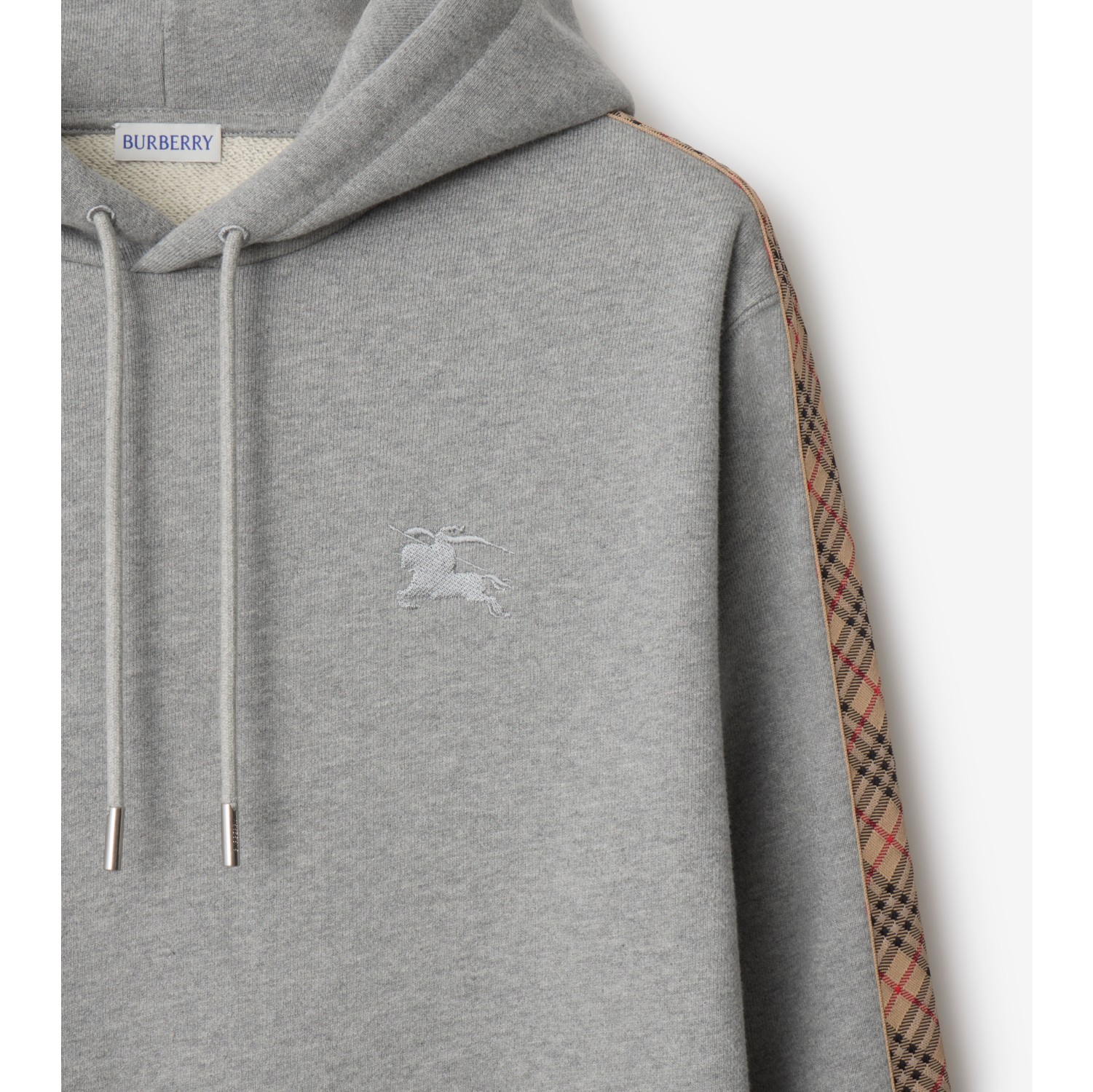 Check Trim Cotton Hoodie