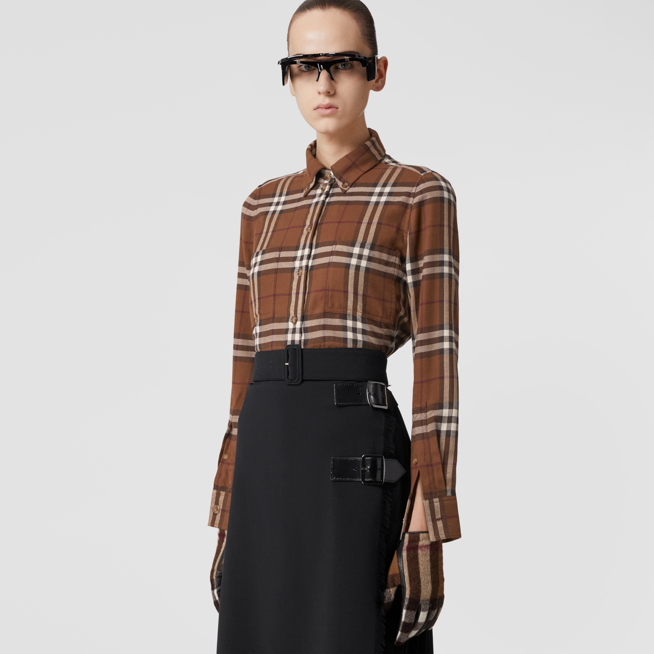 Check Cotton Flannel Shirt in Dark Birch Brown - Women | Burberry® Official - 1