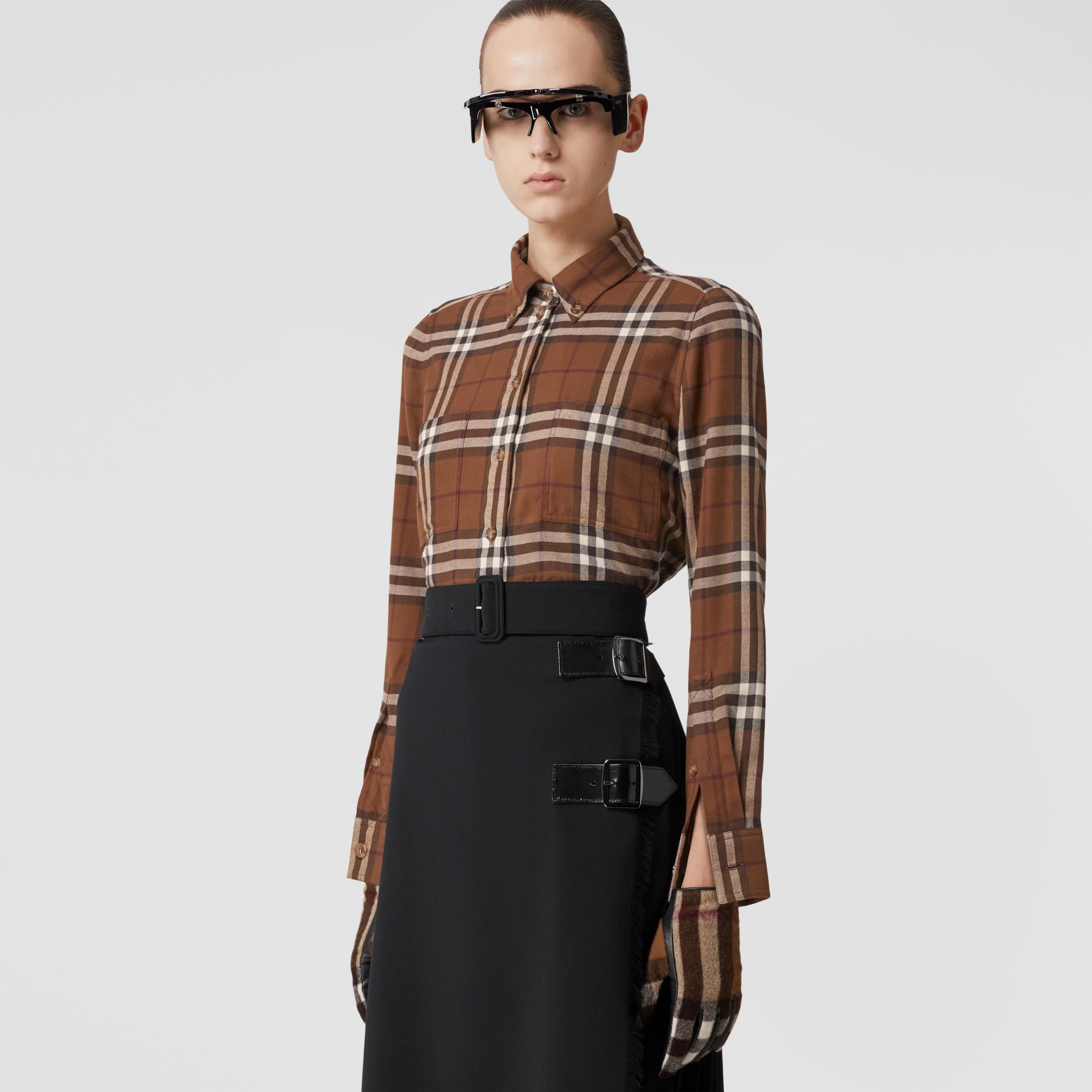 Check Cotton Flannel Shirt in Dark Birch Brown - Women | Burberry® Official