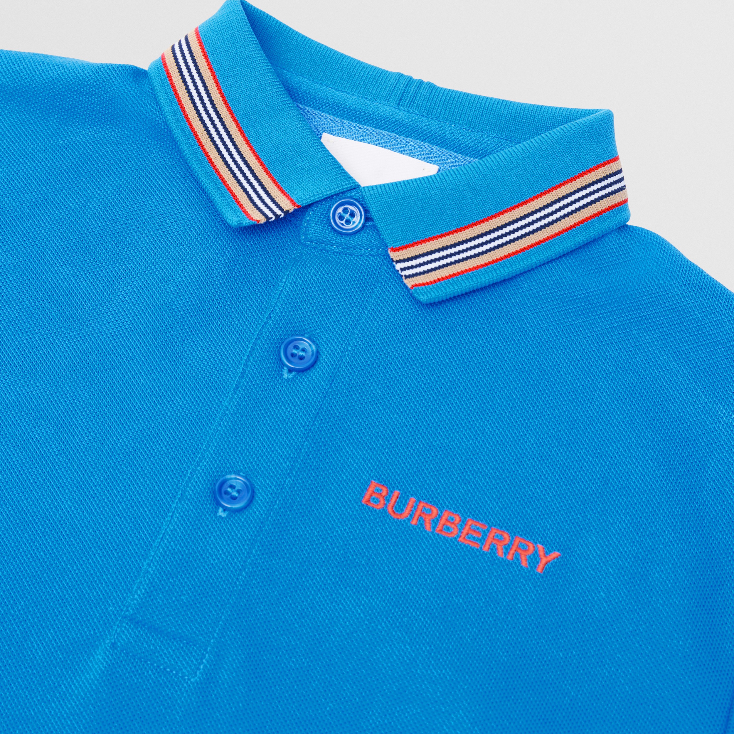 Icon Stripe Detail Cotton Piqué Polo Shirt in Canvas Blue | Burberry® Official - 2