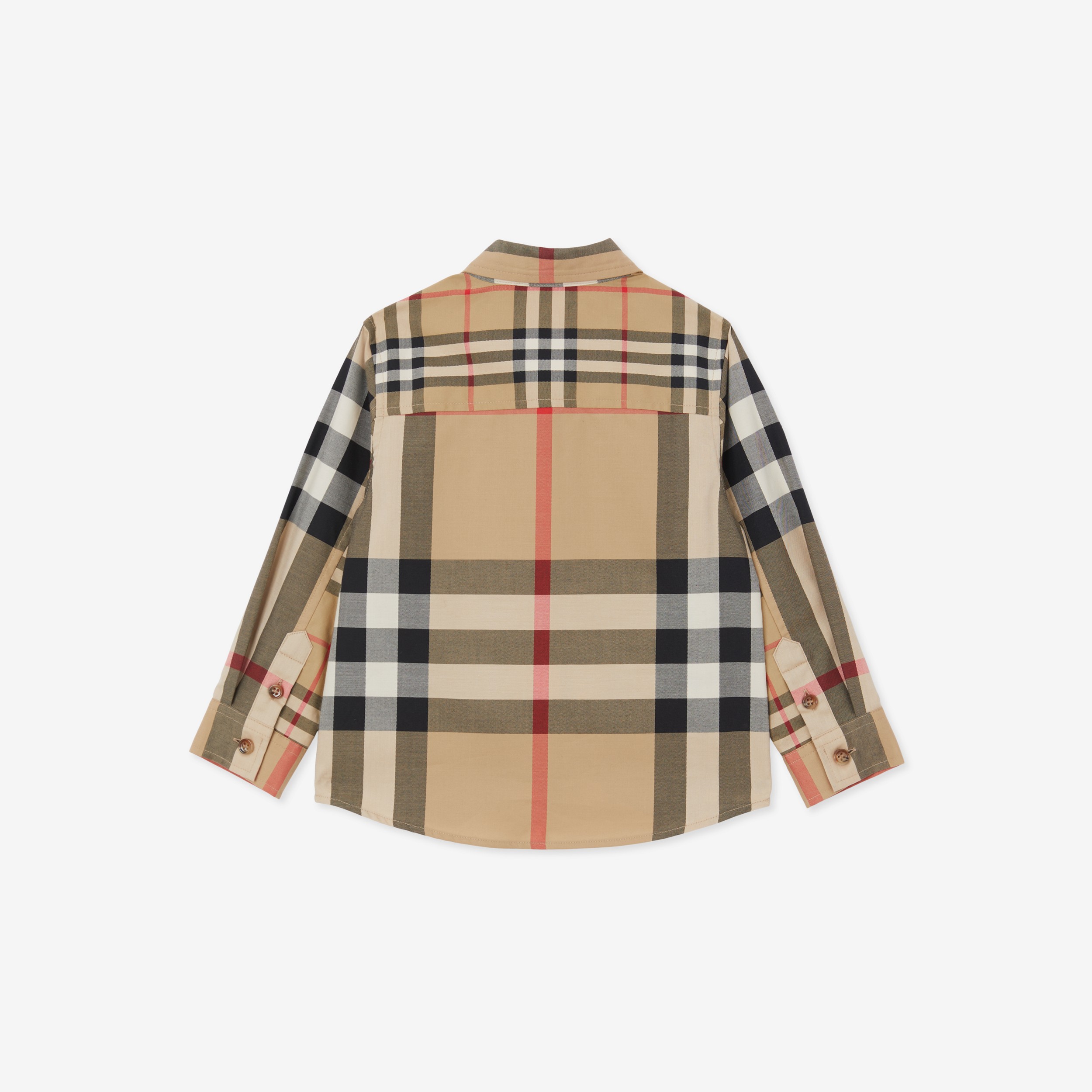 Camisa de algodão stretch com patchwork xadrez (Bege Clássico) - Crianças | Burberry® oficial - 2