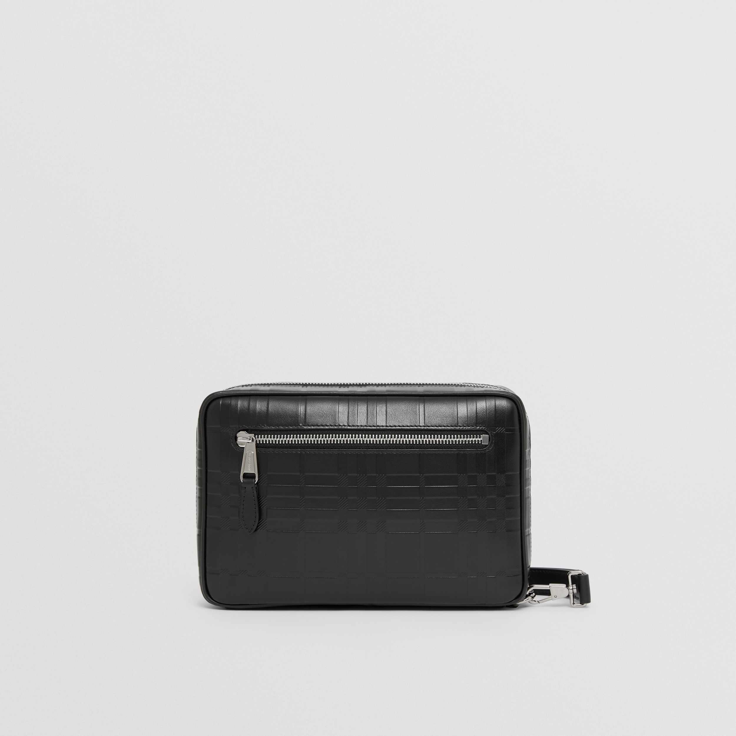 Embossed Check Leather Zip Pouch in Black | Burberry® Official - 1