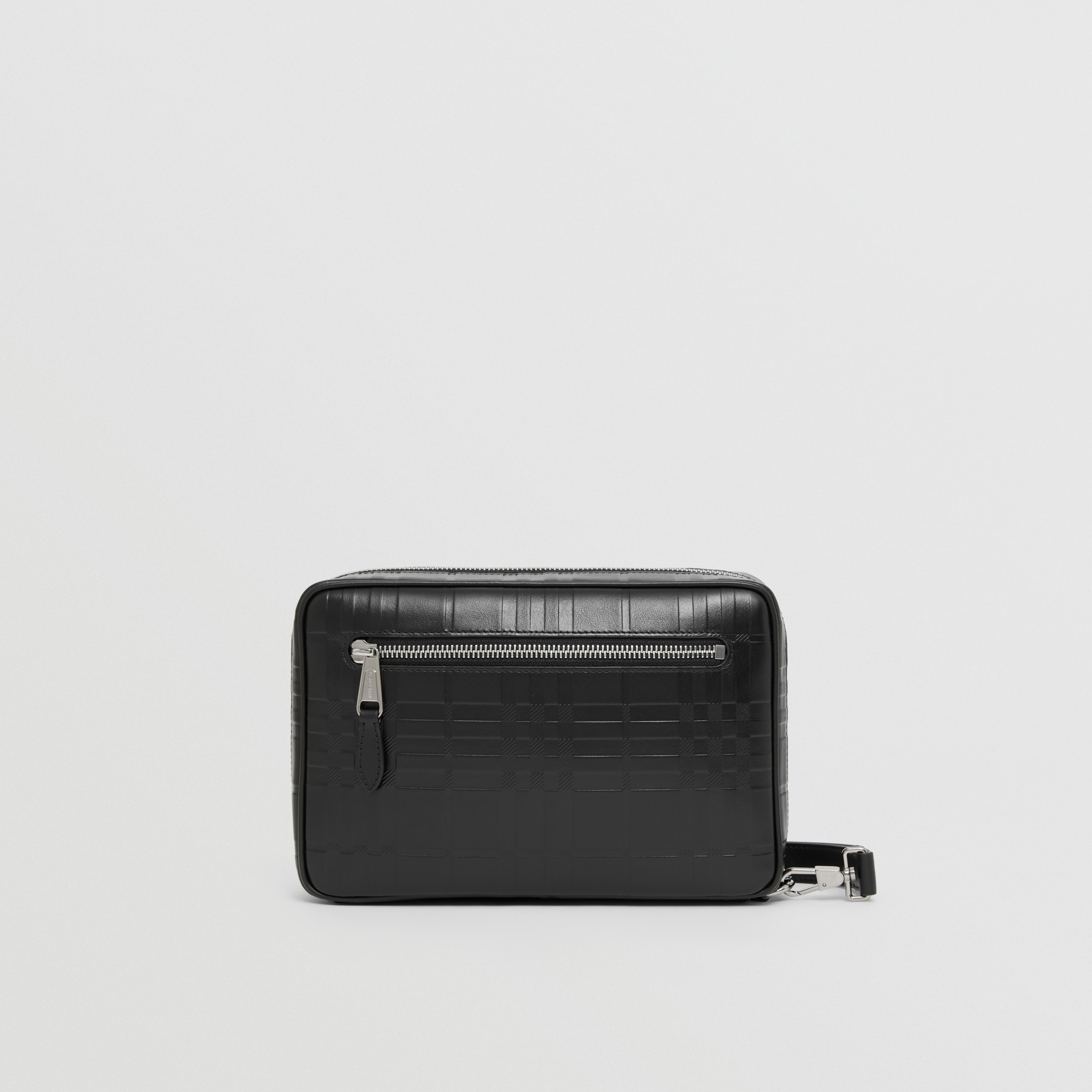 Embossed Check Leather Zip Pouch in Black - Men | Burberry® Official