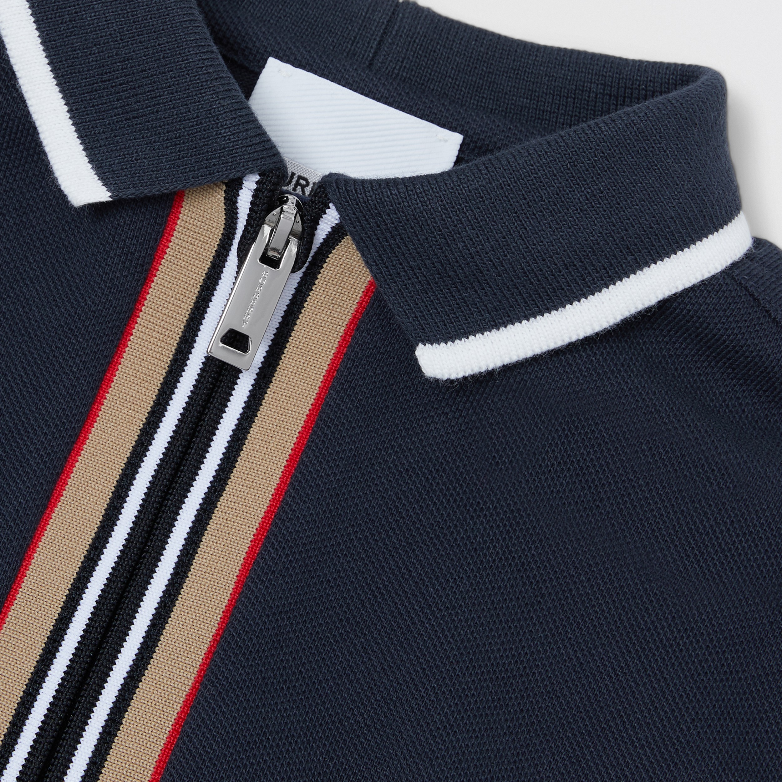 Icon Stripe Detail Cotton Zip-front Polo Shirt in Midnight - Children | Burberry® Official - 2