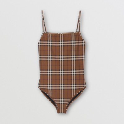 버버리 원피스 수영복 Burberry Check Swimsuit,Dark Birch Brown
