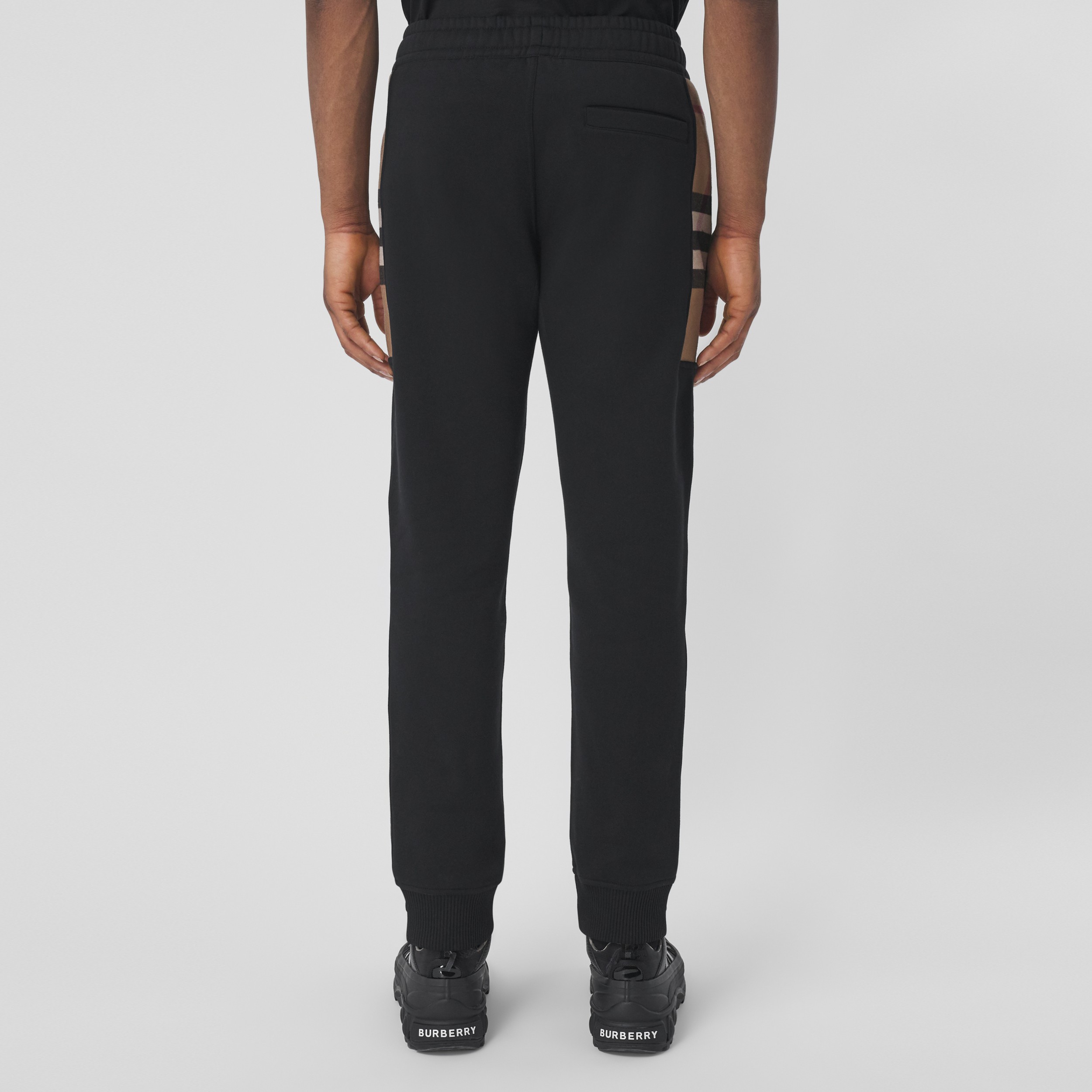 Check Panel Cotton Blend Jogging Pants in Black - Men | Burberry® Official