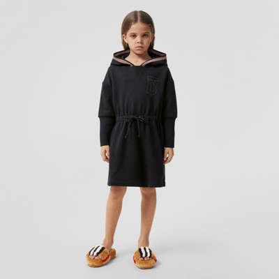 버버리 걸즈 원피스 Burberry Long-sleeve Monogram Motif Cotton Hooded Dress,Black