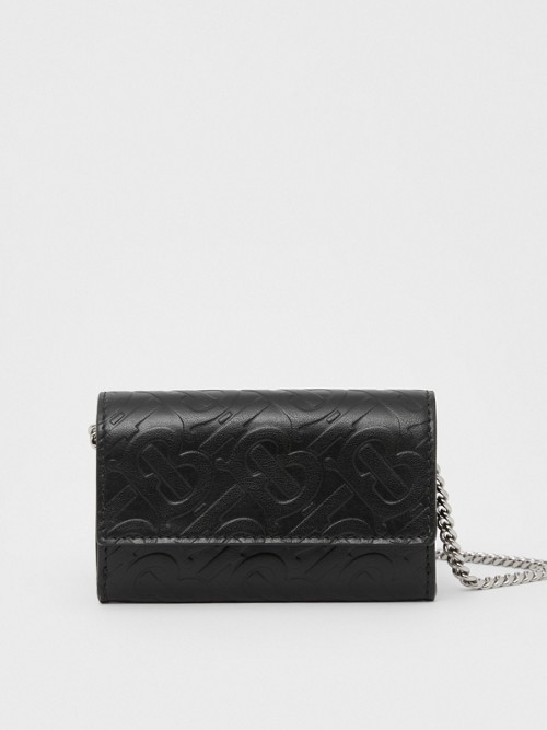 BURBERRY Small Monogram Leather Wallet with Detachable Strap