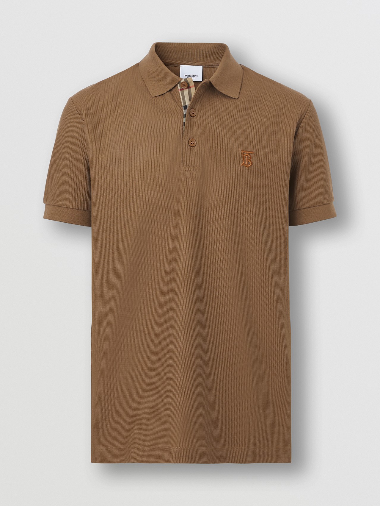 Poloshirt aus Baumwollpiqué mit Monogrammmotiv (Warmes Braun)