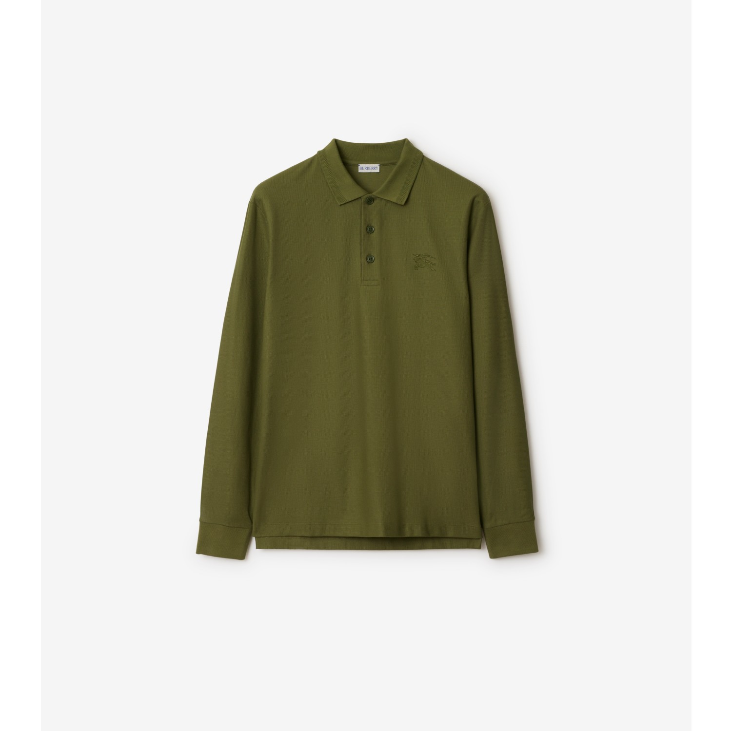 Long sleeve Cotton Polo Shirt in Olive Men Burberry Official