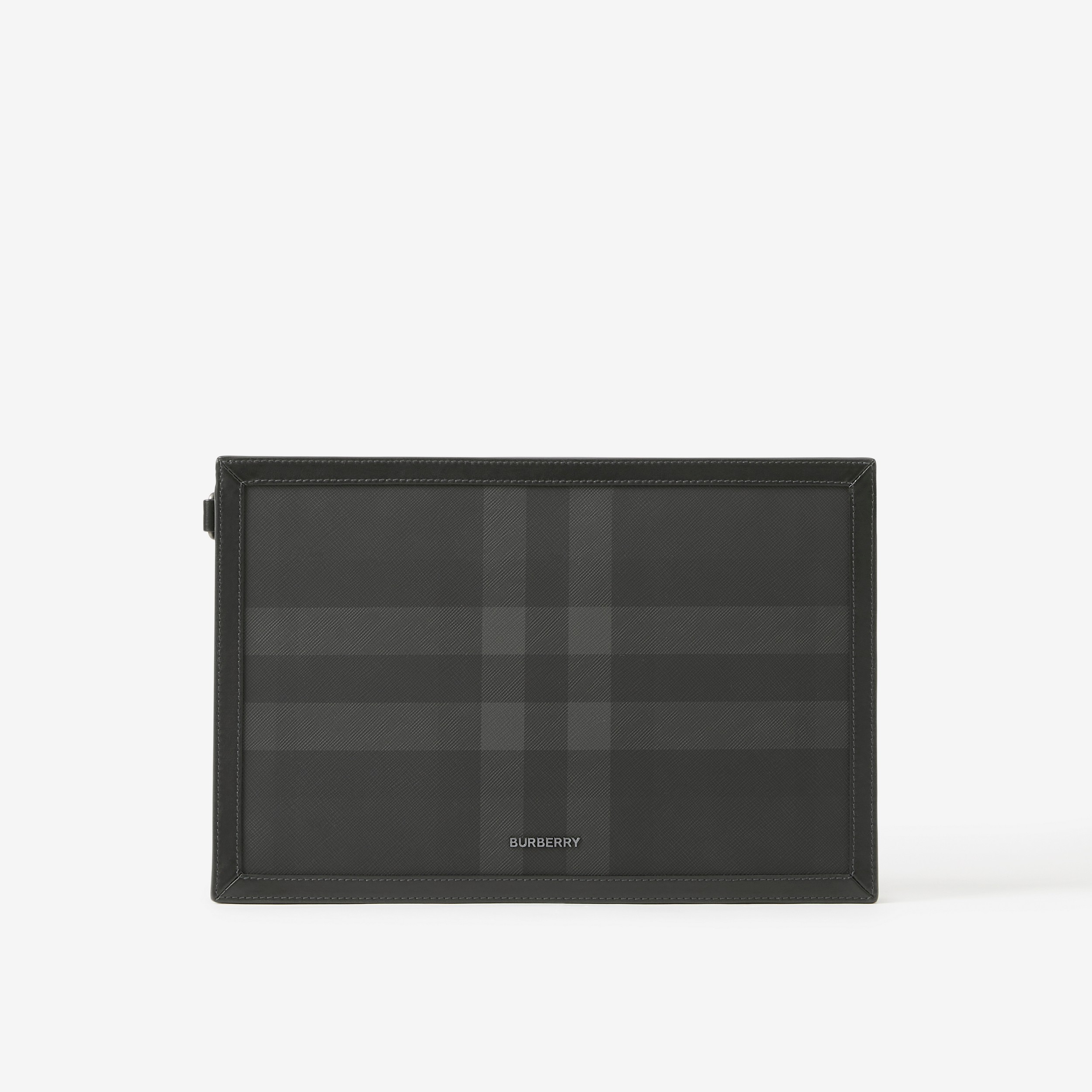 Charcoal Check and Leather Zip Pouch - Men | Burberry® Official - 1