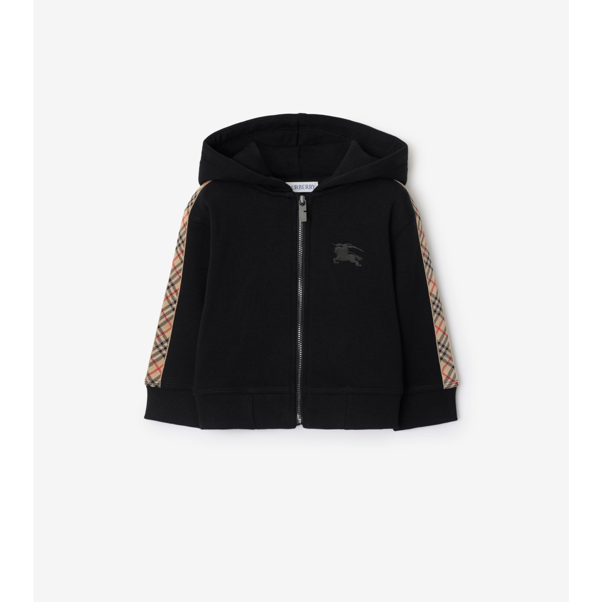  Check Trim Cotton Zip Hoodie