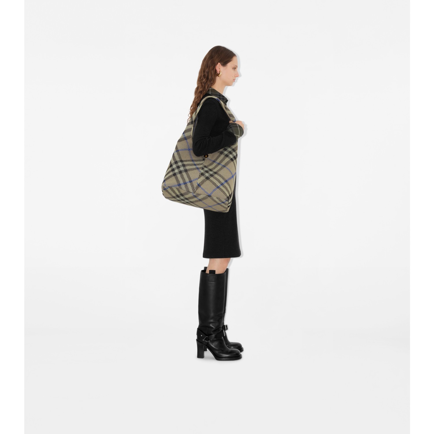 Large Check Knitted Shoulder Bag