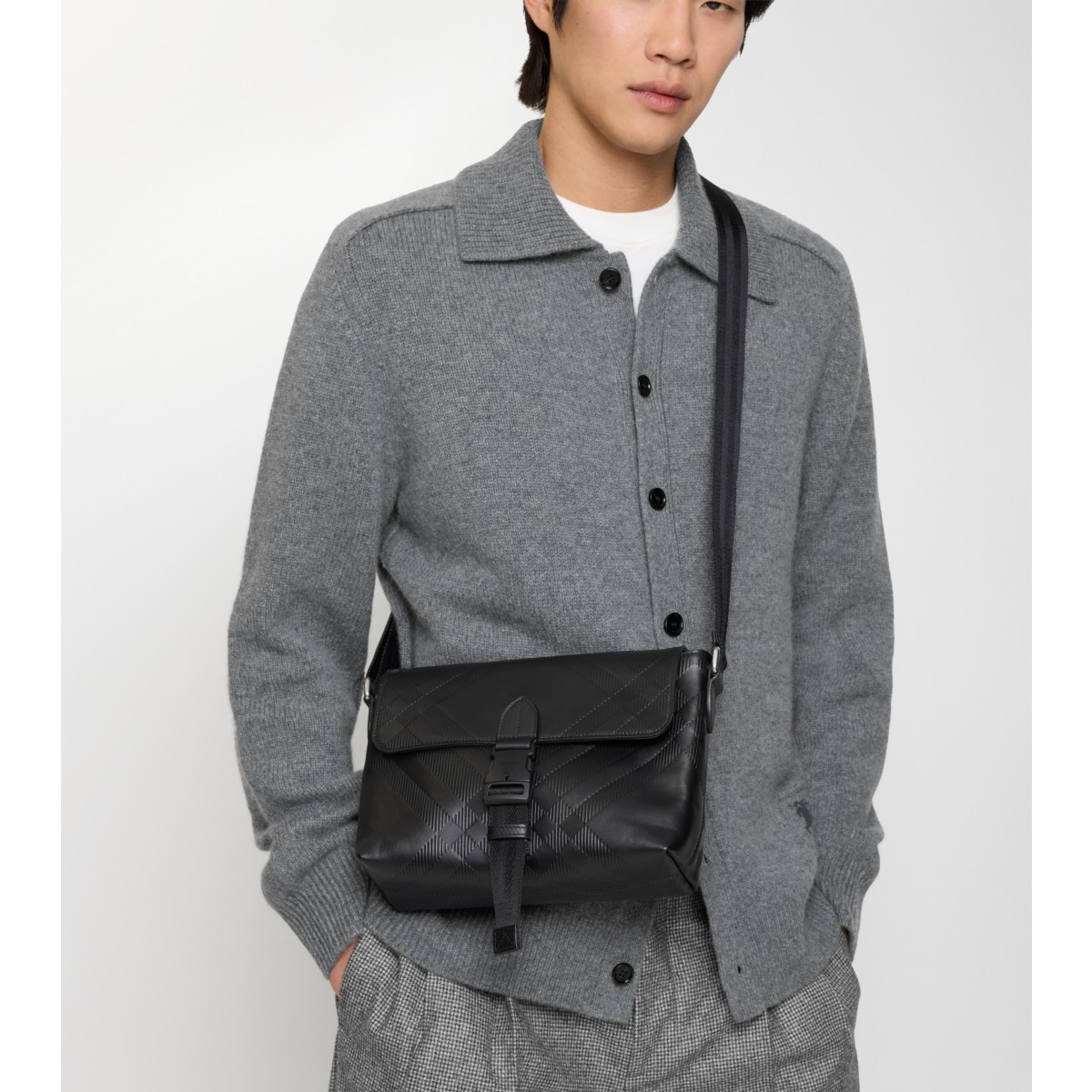  Check Small Embossed Buckled Messenger Bag​