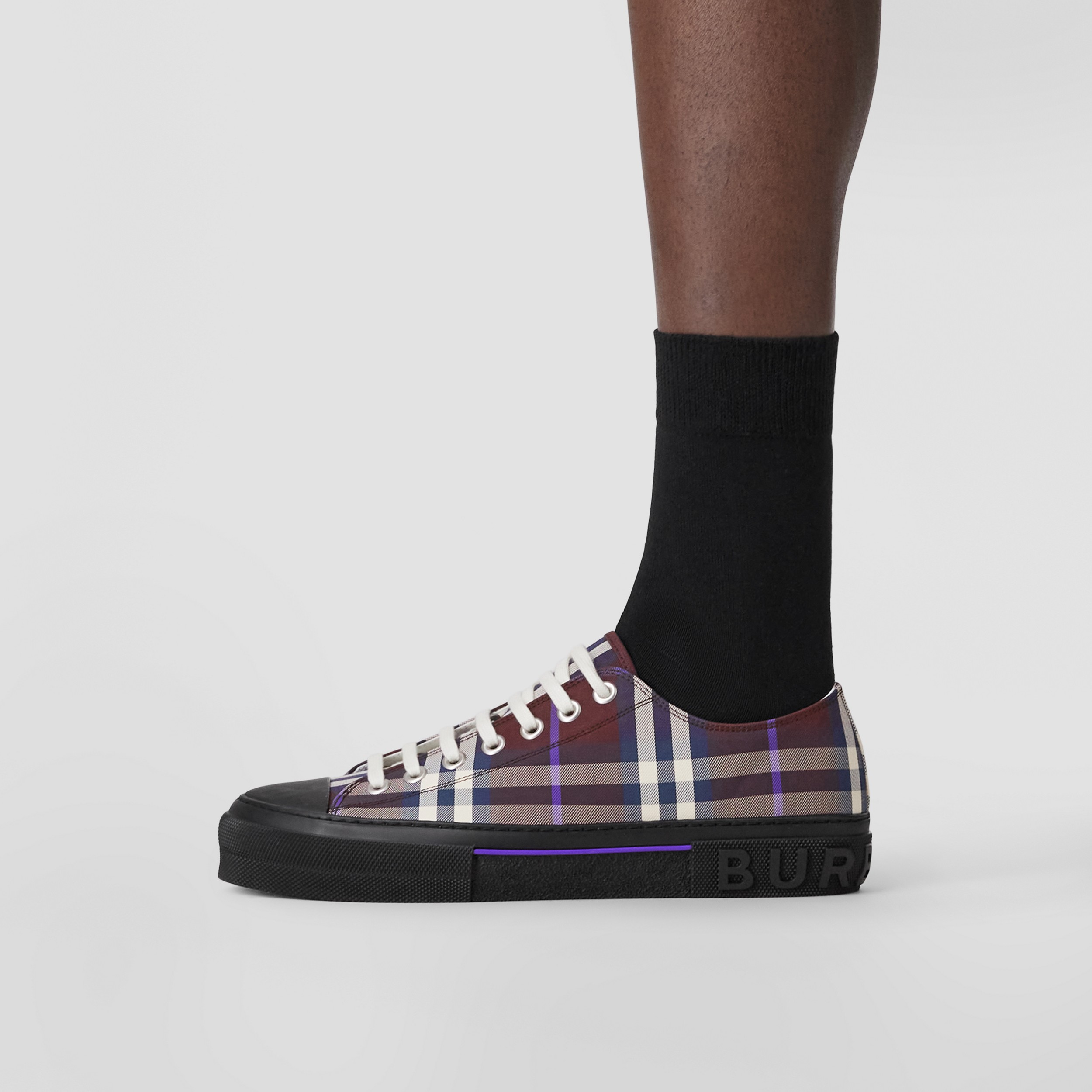 Check Cotton Sneakers in Deep Maroon - Men | Burberry® Official - 3