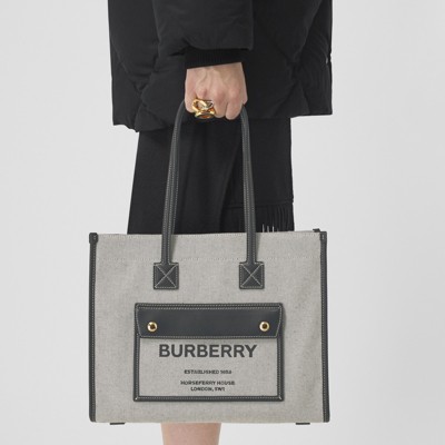 Small Two-tone Canvas and Leather Freya Tote in Black - Women | Burberry®  Official