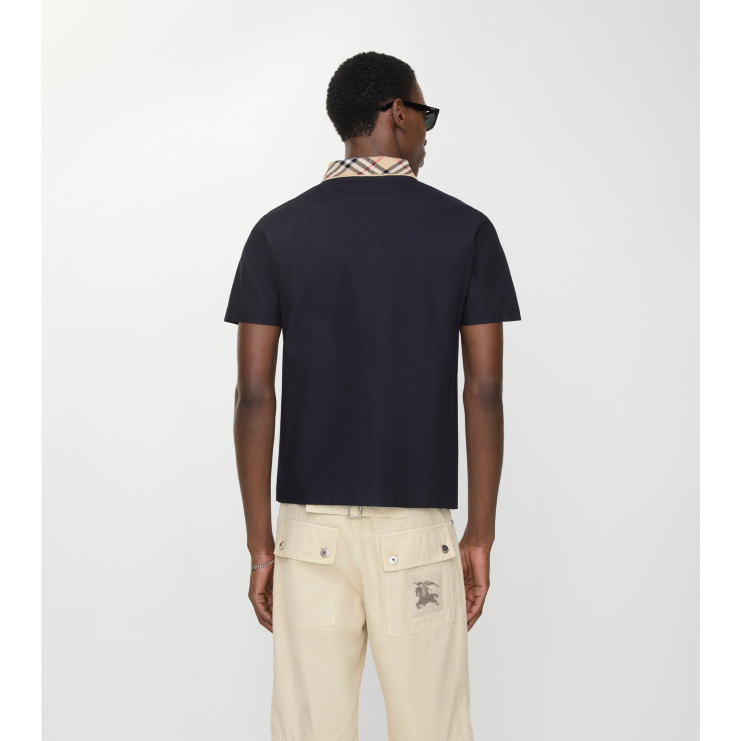 Check Collar Cotton Polo Shirt in Navy - Men | Burberry® Official