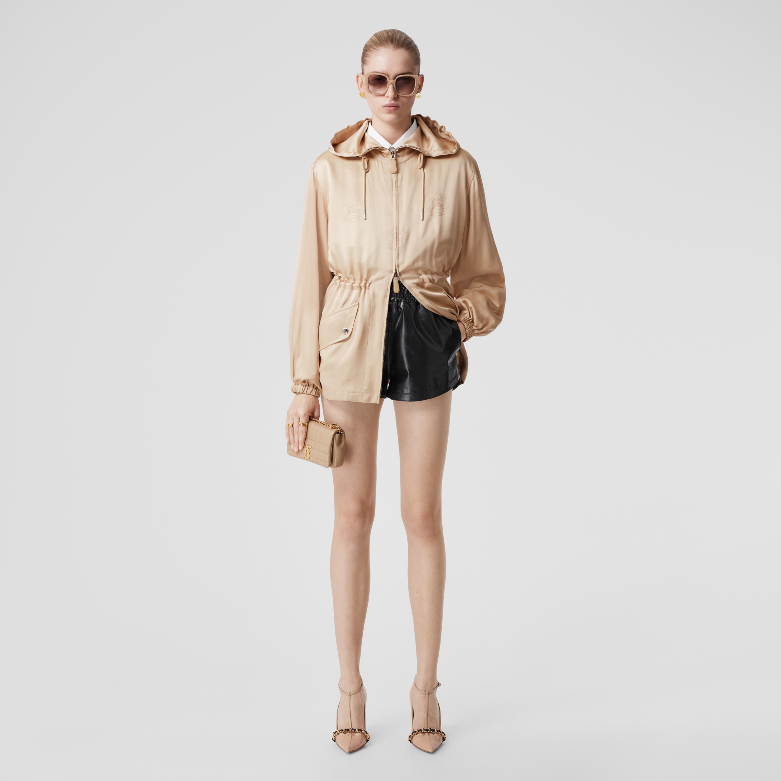 EKD Silk Jacquard Short Parka in Soft Fawn - Women | Burberry® Official - 4