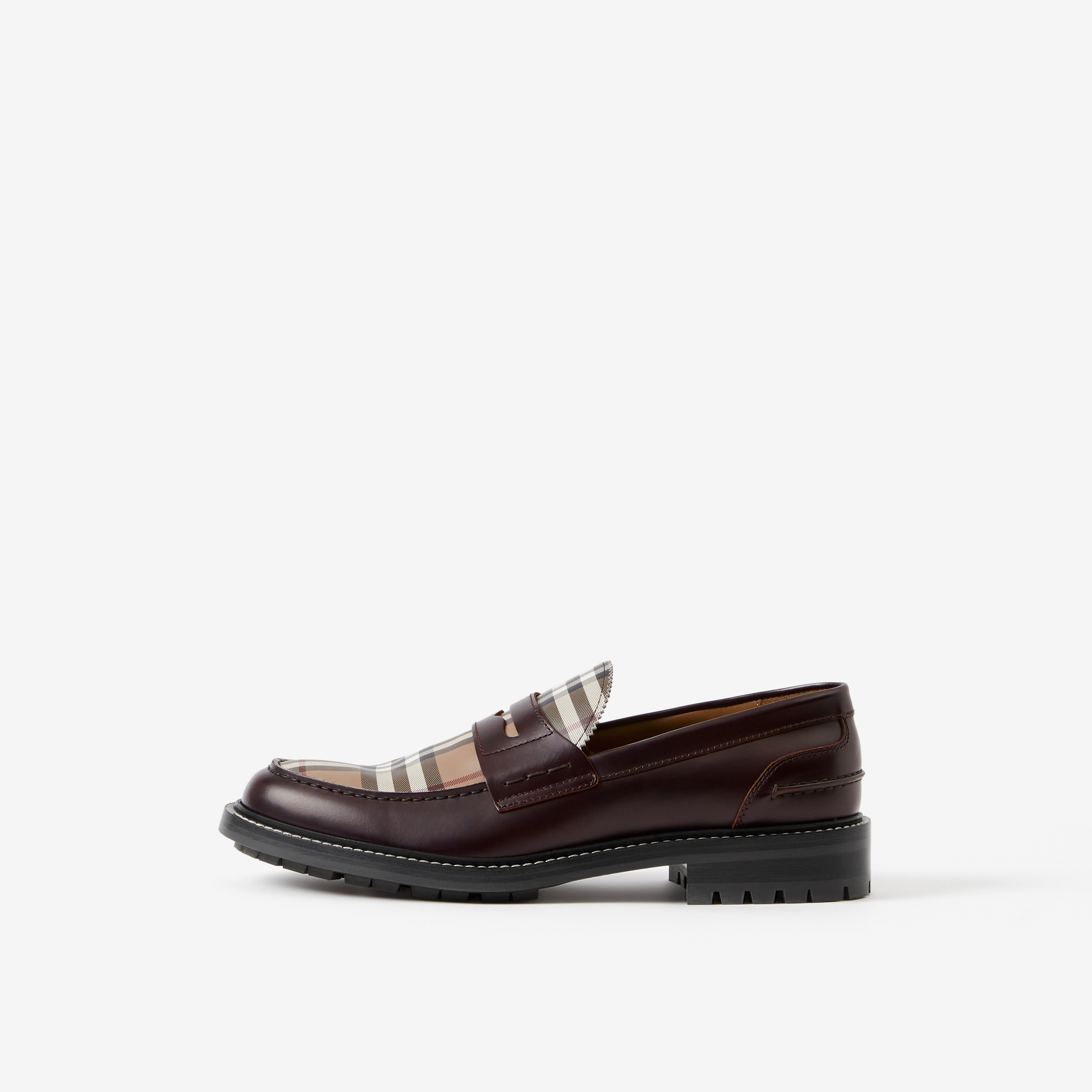 Vintage Check Panel Leather Loafers in Conker Melange - Men | Burberry® Official - 4