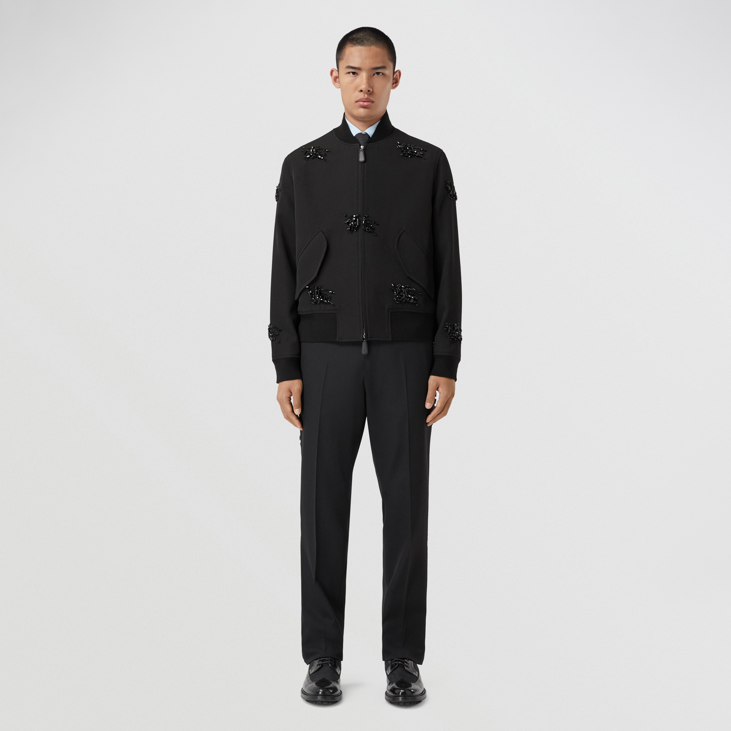 Crystal EKD Grain de Poudre Wool Harrington Jacket in Black - Men | Burberry® Official - 1