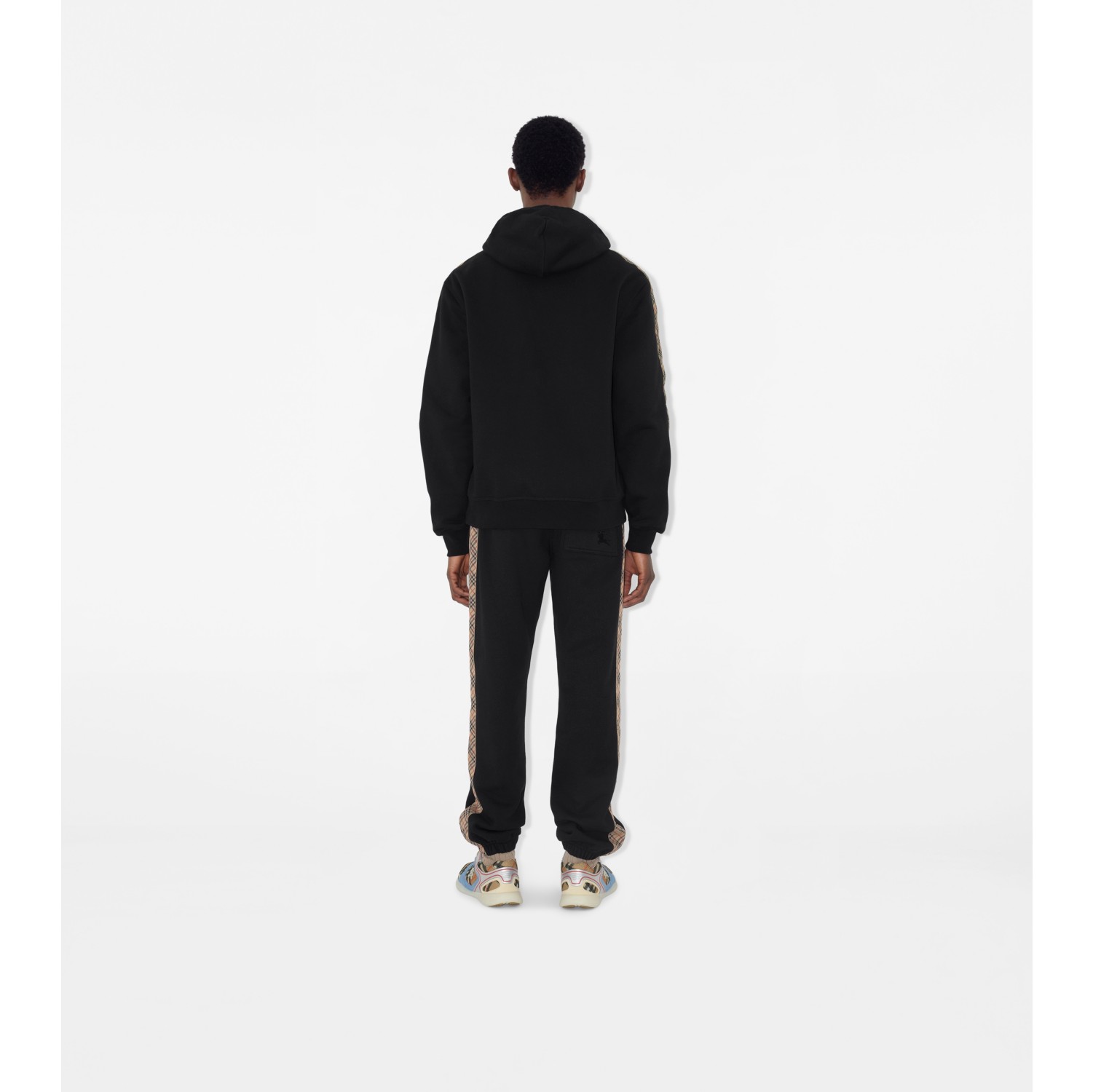 Check Trim Cotton Zip Hoodie