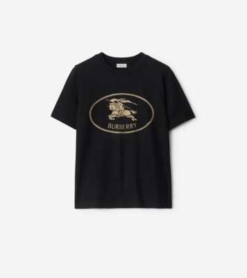 Knight Stamp Cotton T-shirt in Black - Women | Burberry® Official