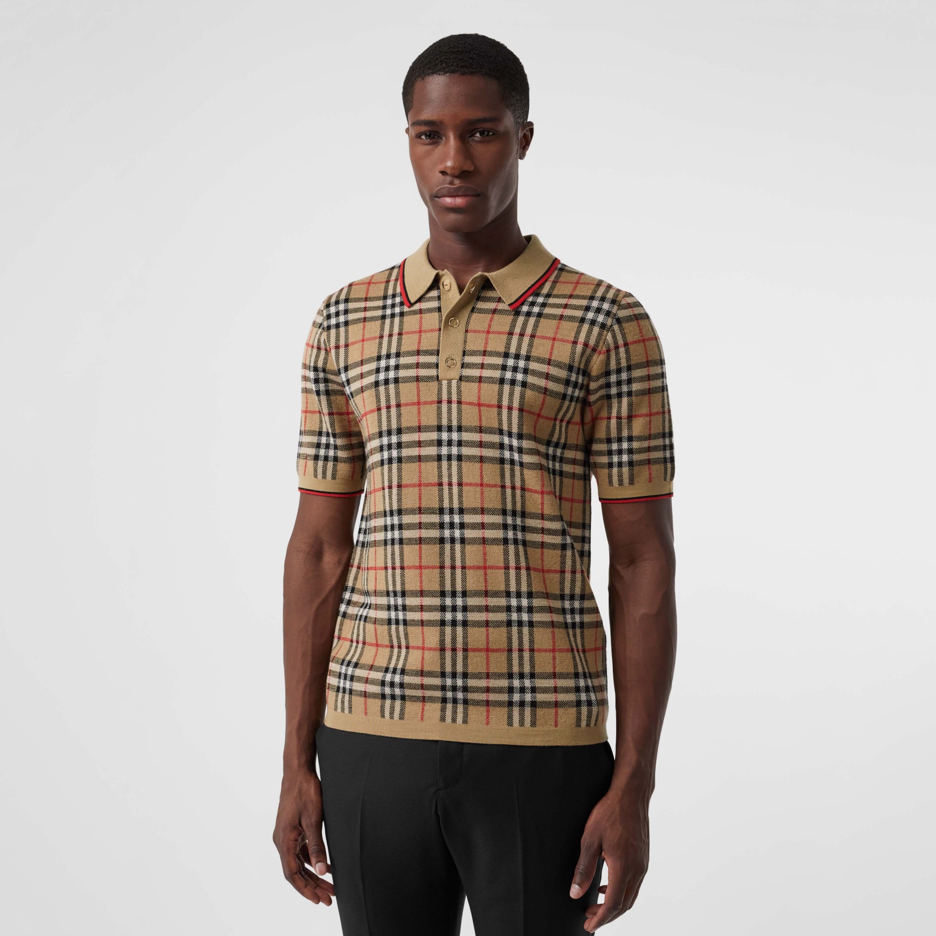 Vintage Check Merino Wool Polo Shirt in Archive Beige - Men | Burberry ...