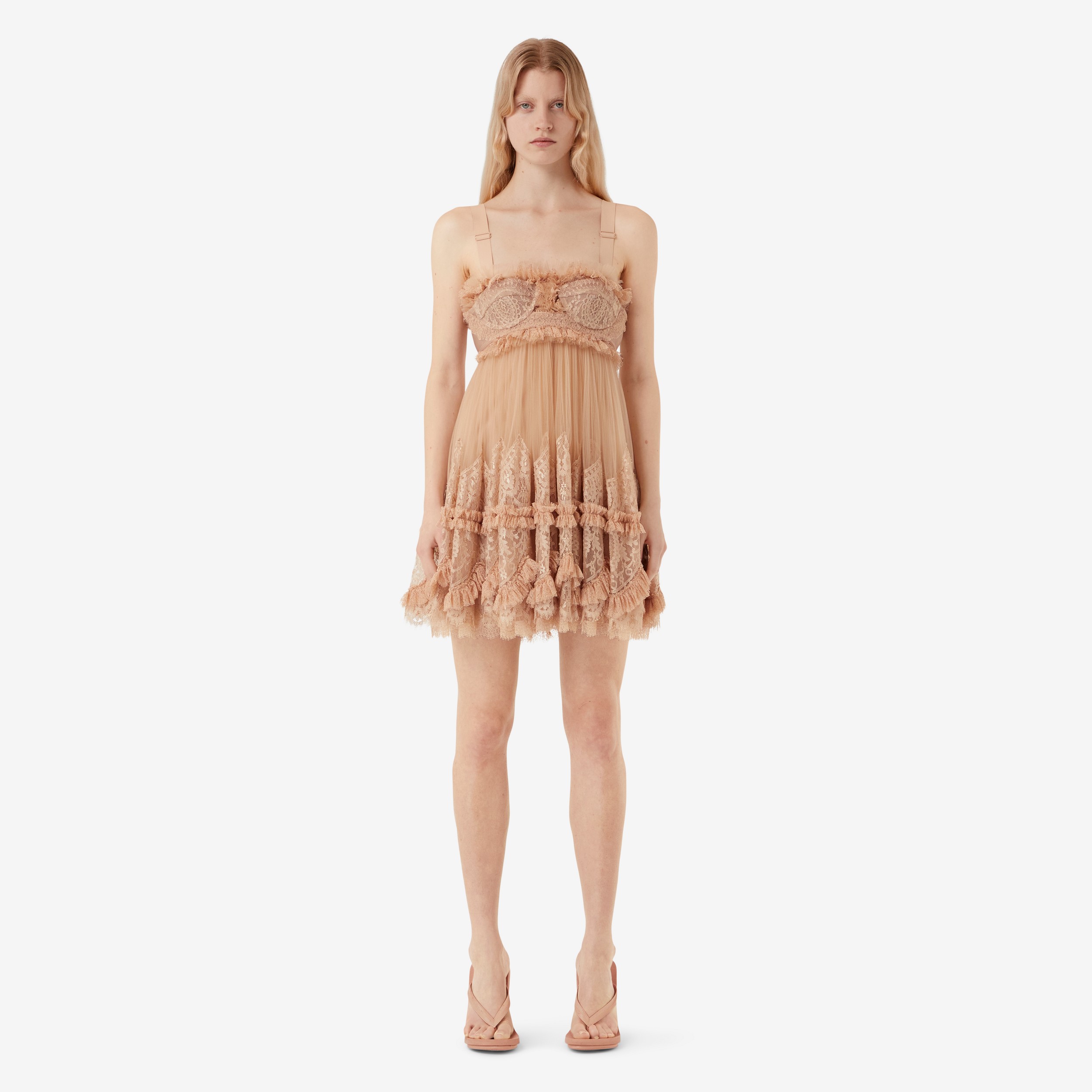Tulle and Lace Baby Doll Dress in Pale Nude - Women | Burberry® Official - 2