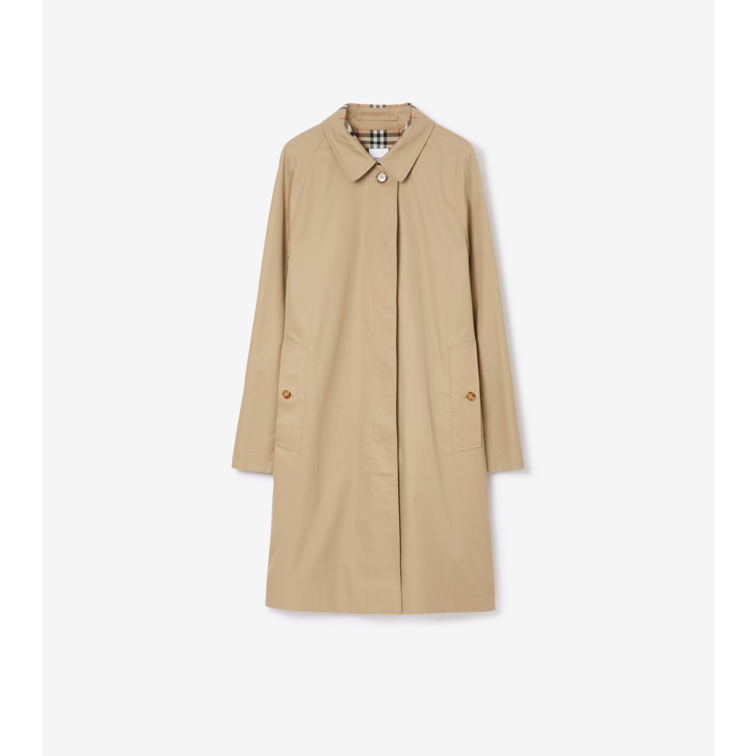 Mid length Lightweight Camden Car Coat in Honey Women Cotton Gabardine Burberry Official