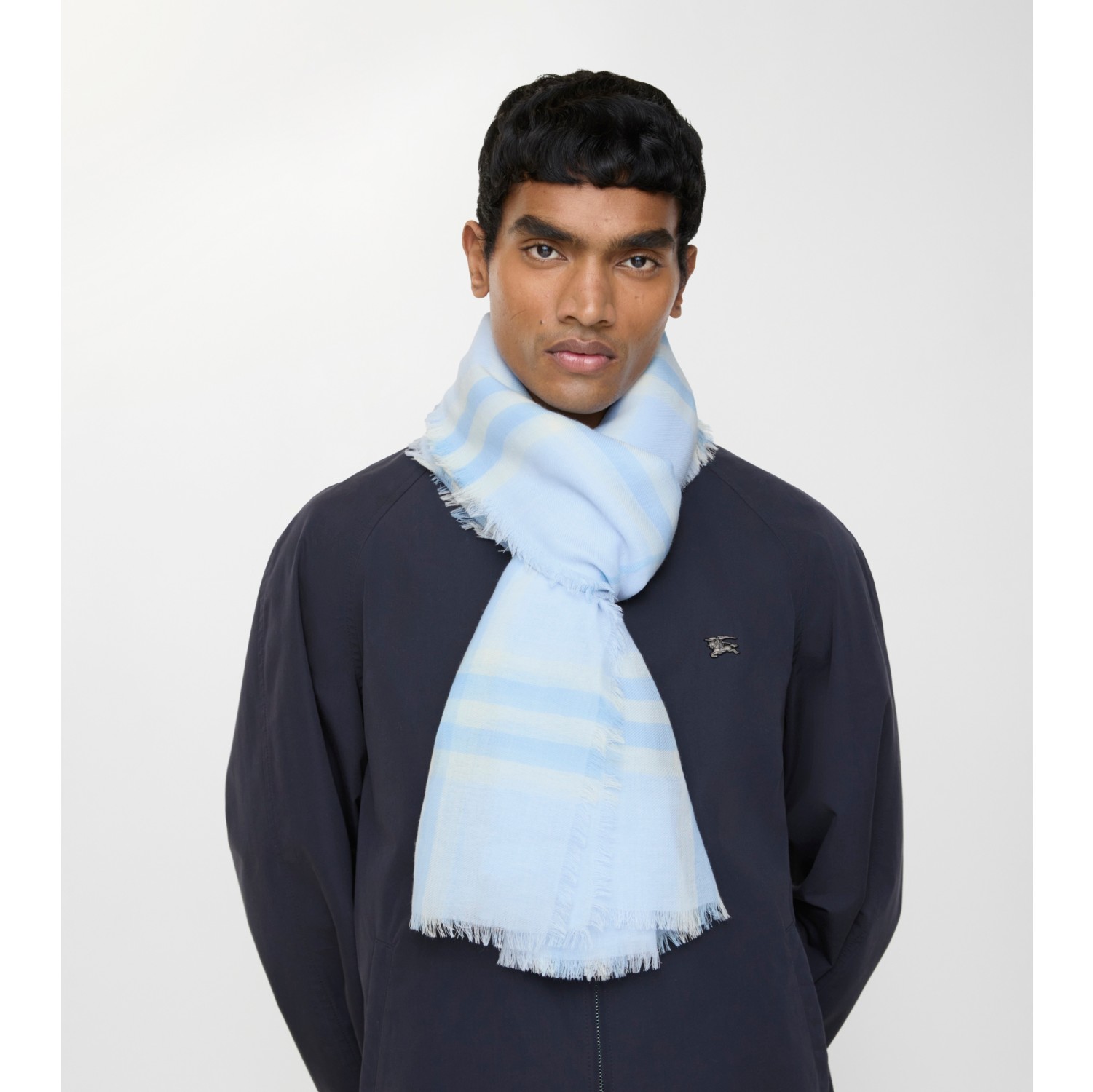 Wide Check Wool Scarf in Cirrus blue | Burberry® Official