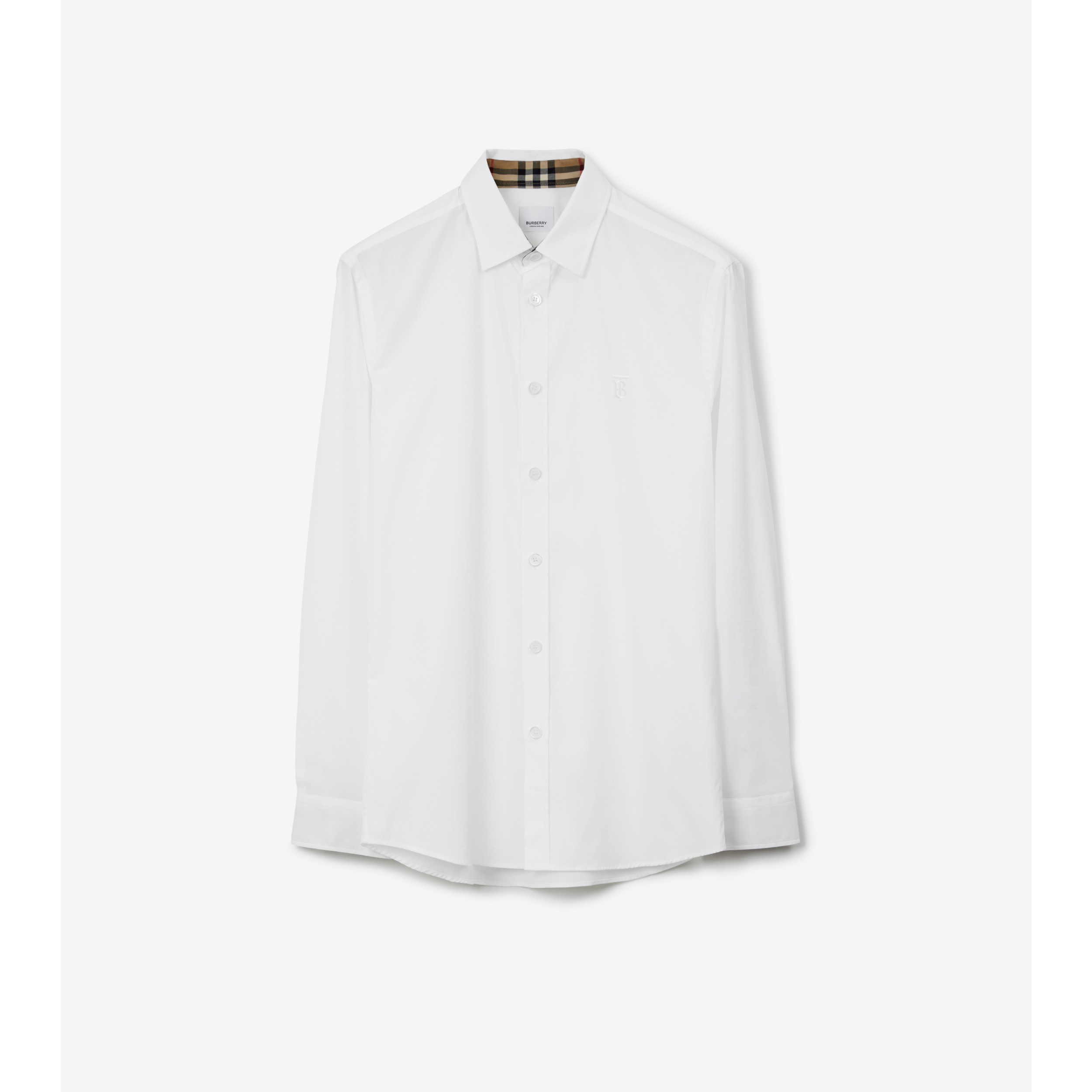 Burberry Slim Fit Monogram Motif Stretch Cotton Poplin Shirt, White