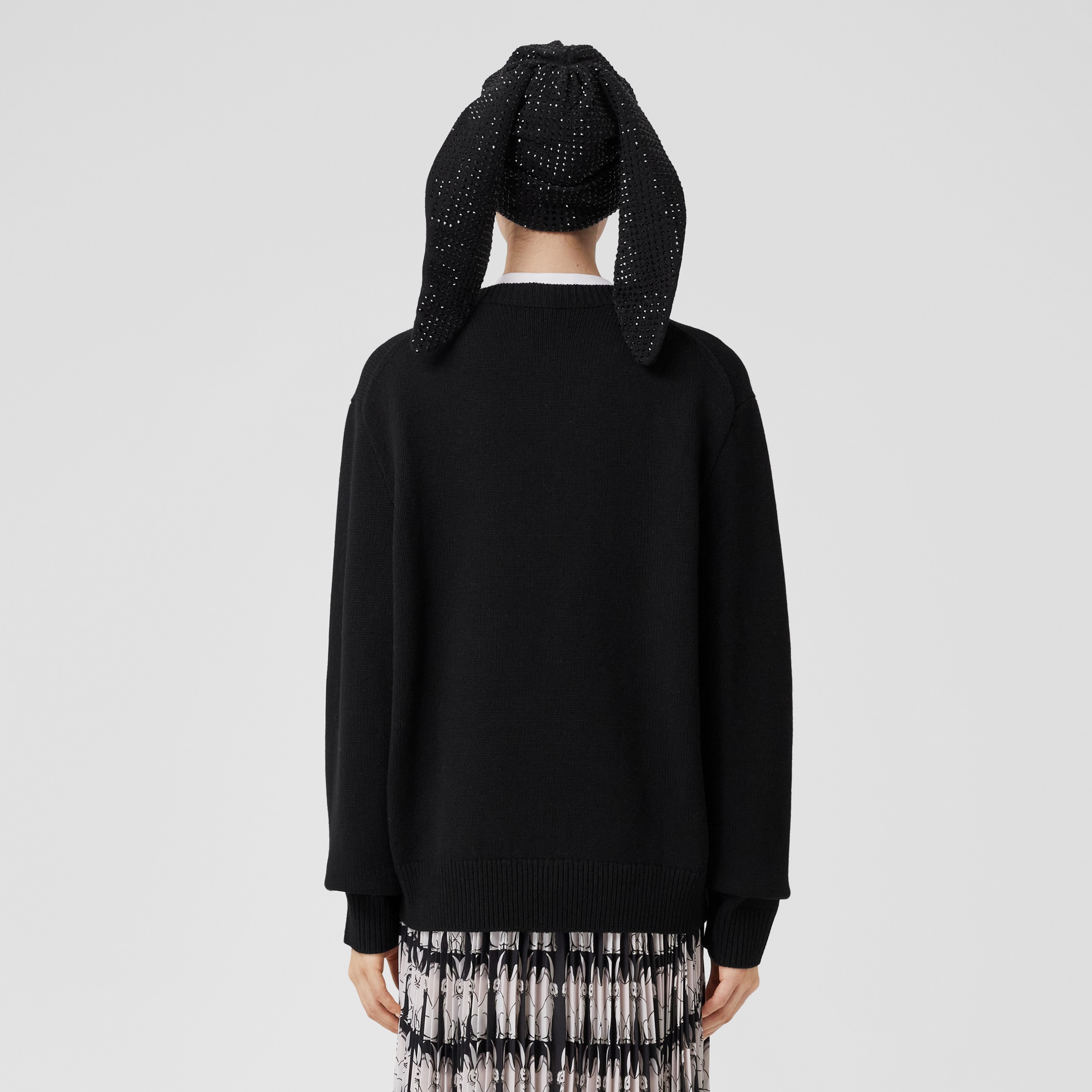 Rabbit Intarsia Wool Oversized Sweater in Black - Women | Burberry® Official - 3