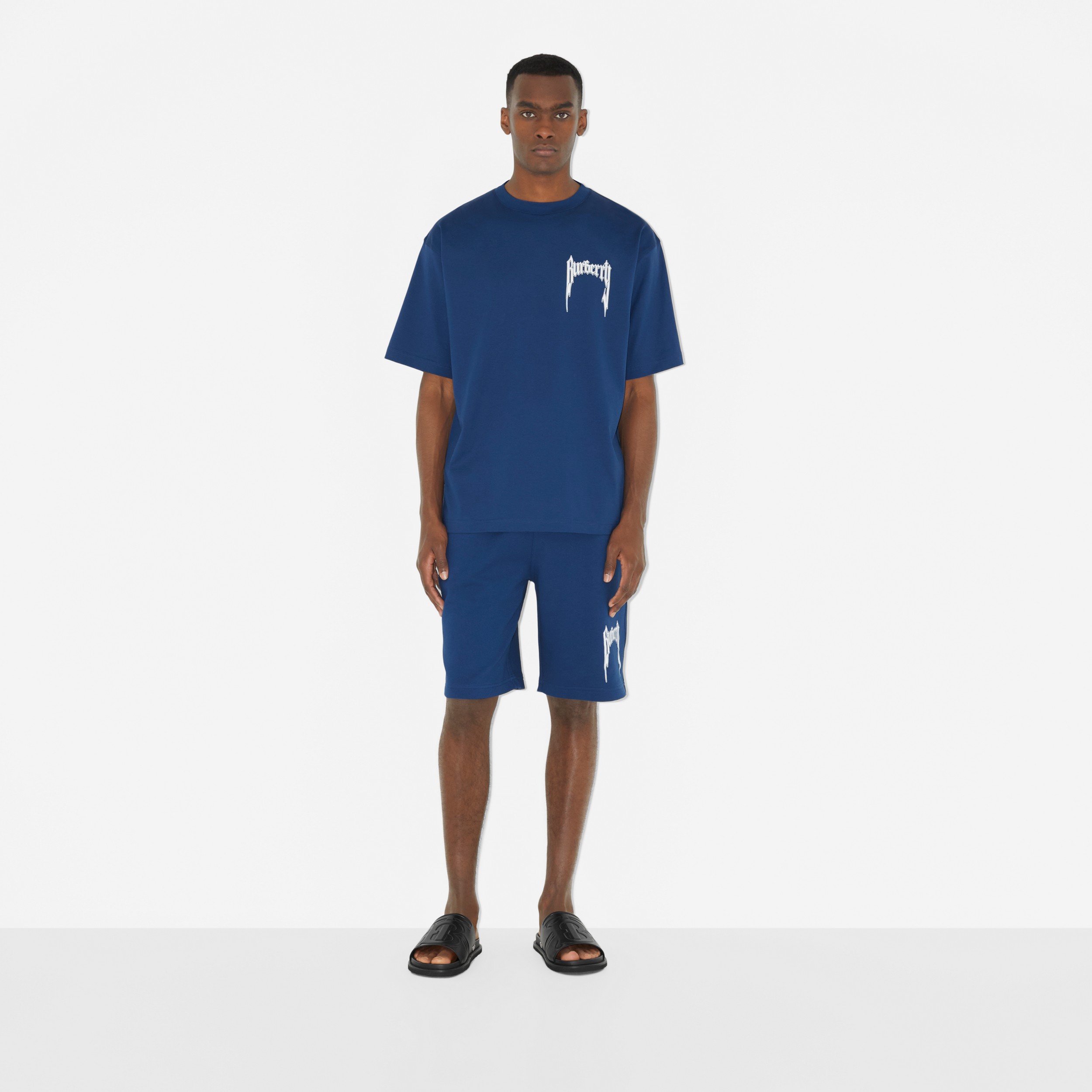 Logo Print Cotton Shorts in Blue - Men | Burberry® Official - 2