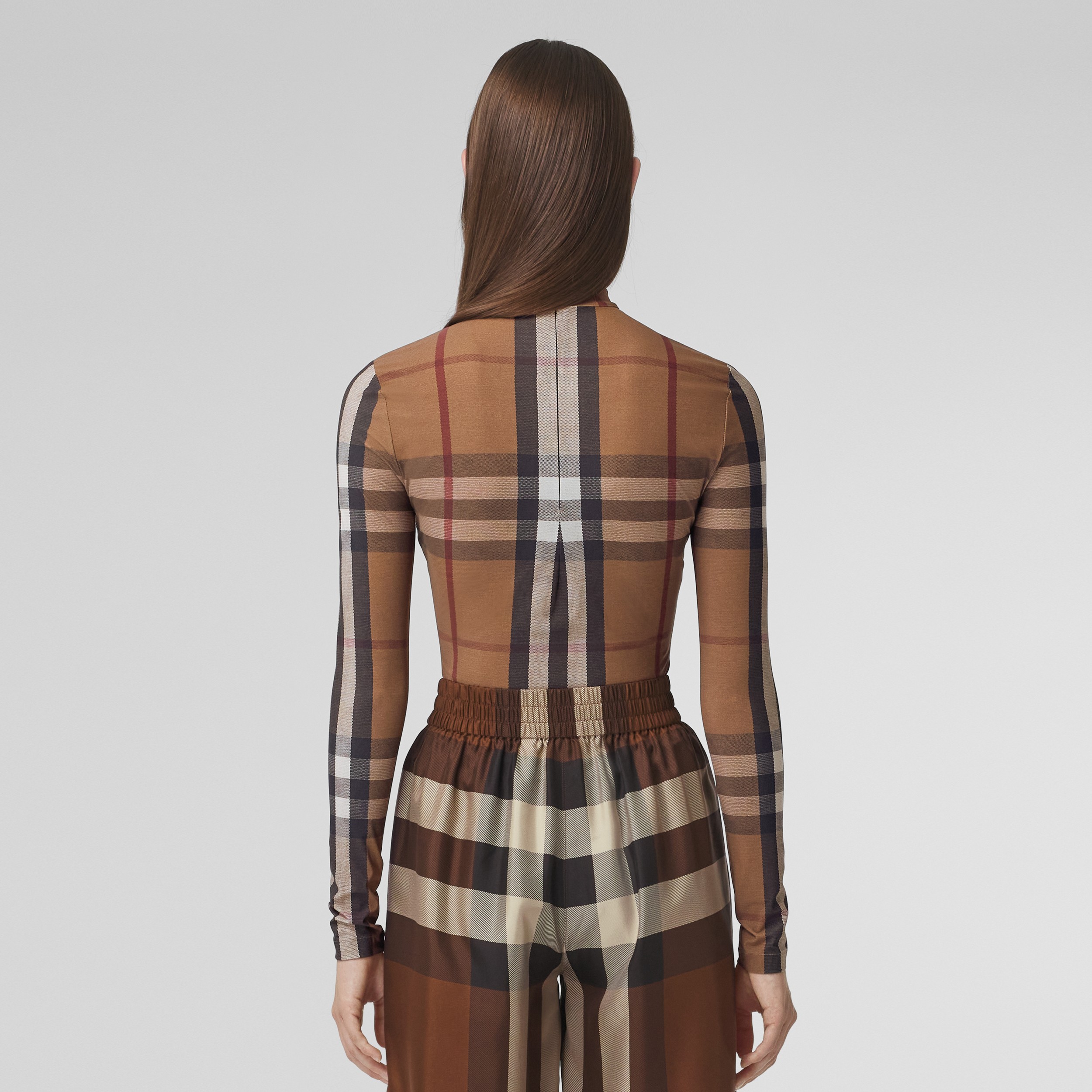 Vintage Check Stretch Jersey Turtleneck Top in Birch Brown - Women | Burberry® Official - 3
