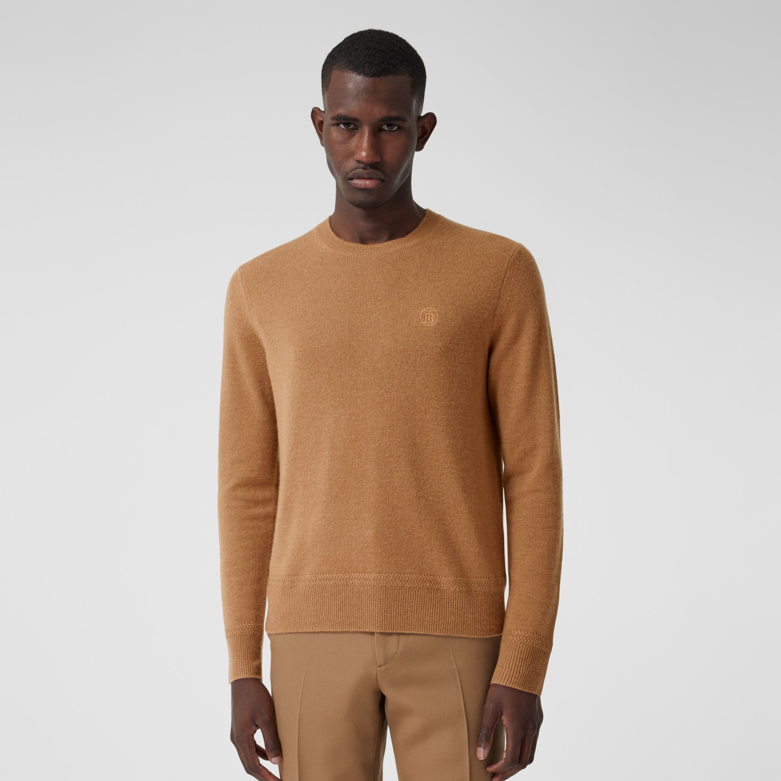 Monogram Motif Cashmere Sweater in Camel - Men | Burberry