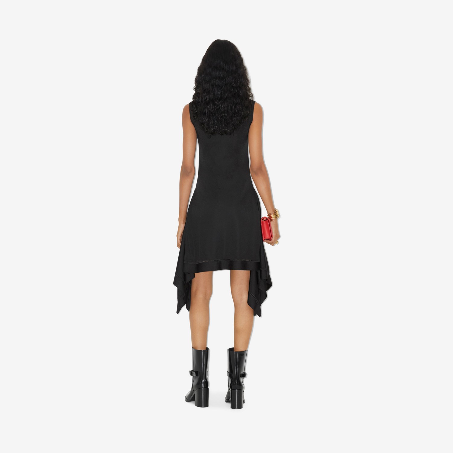 垂坠感裙摆粘胶纤维混纺连衣裙 (黑色) - 女士 | Burberry® 博柏利官网